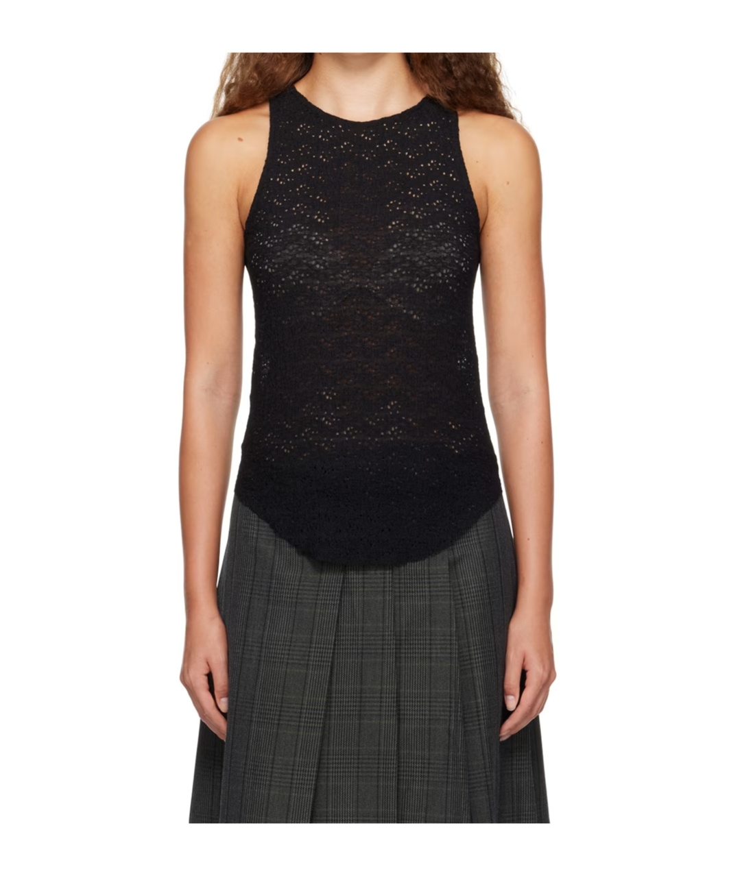 Song For The Mute Womens Black Curved-hem Open-knit Woven Top In Black