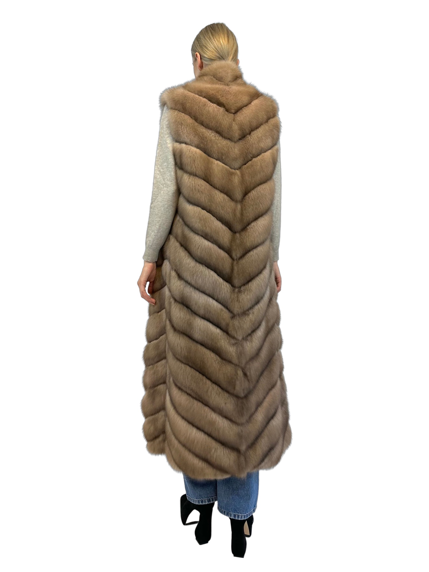 Liska Sleeveless Long Fur In Brown