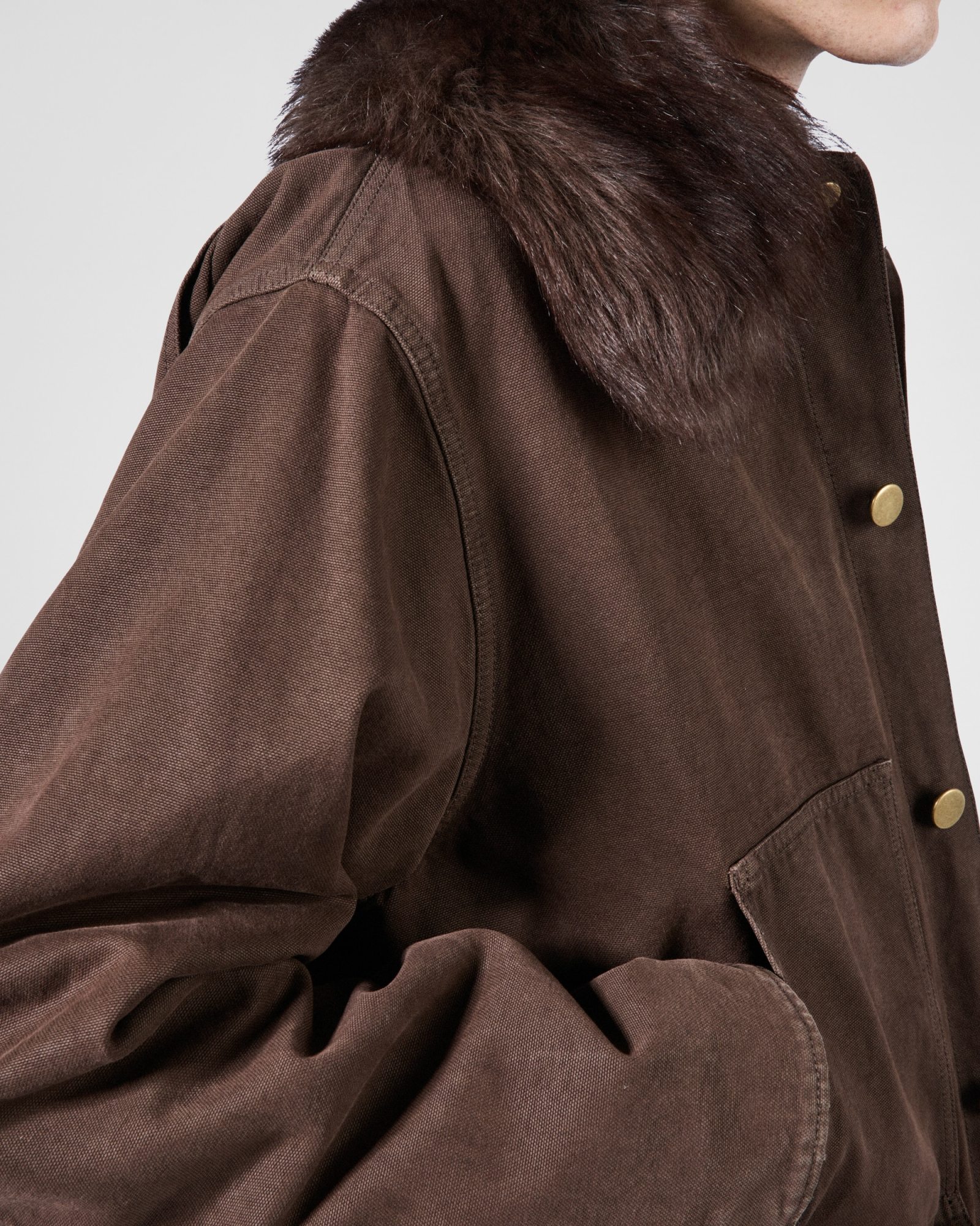 Prada Cotton Shearling-collar Jacket In Brown