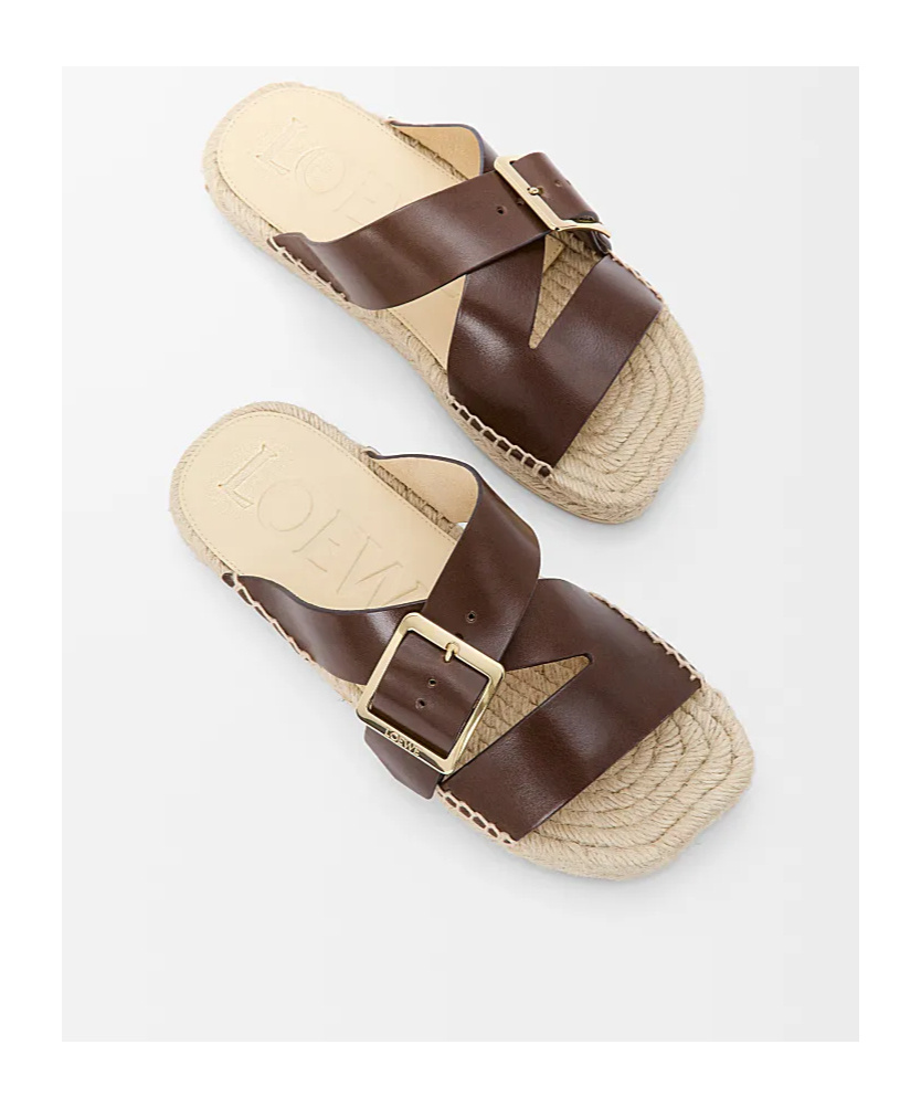 Loewe Petal Leather Crisscross Buckle Espadrille Sandals