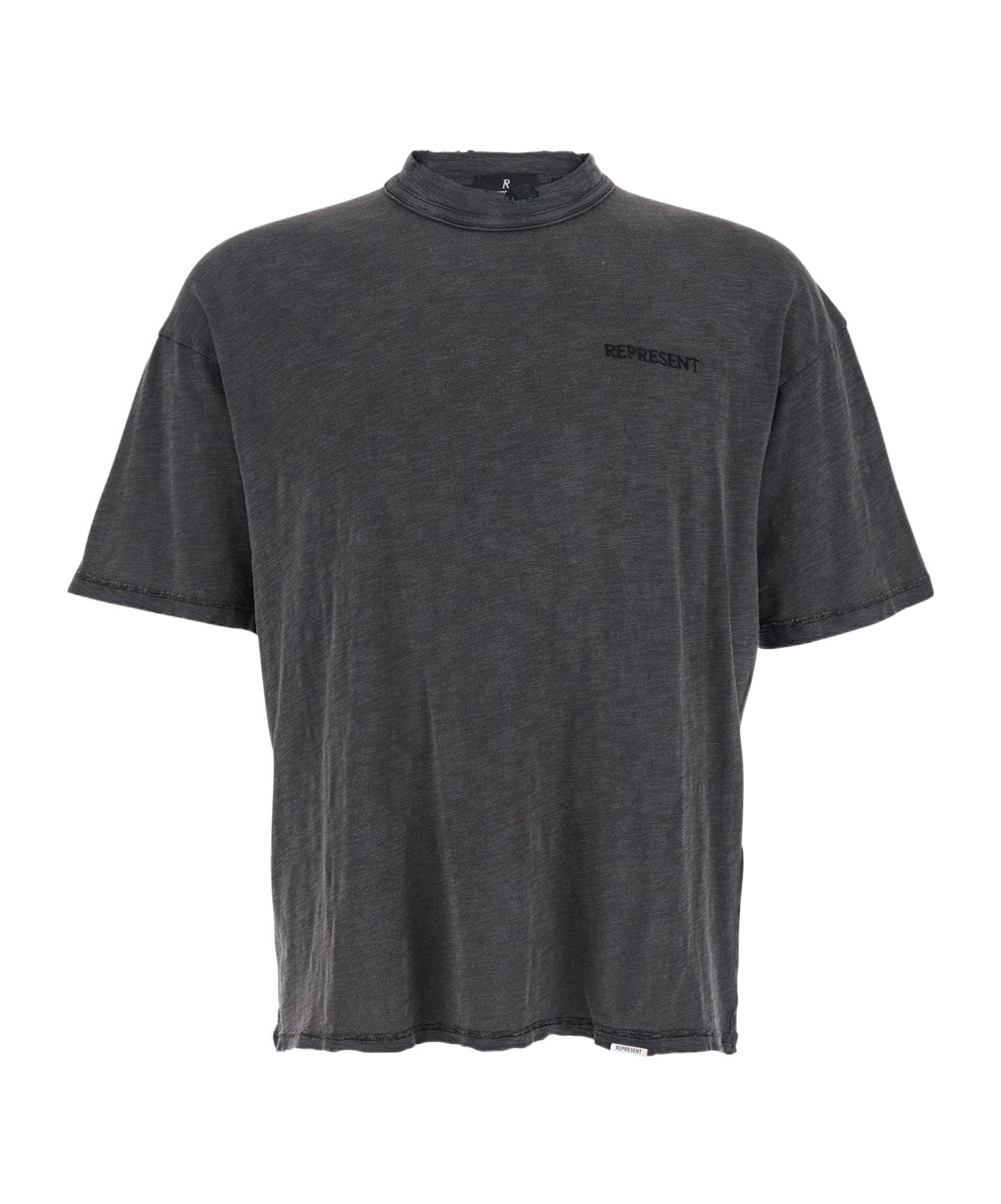 Represent Logo-embroidered Crew-neck T-shirt In Black