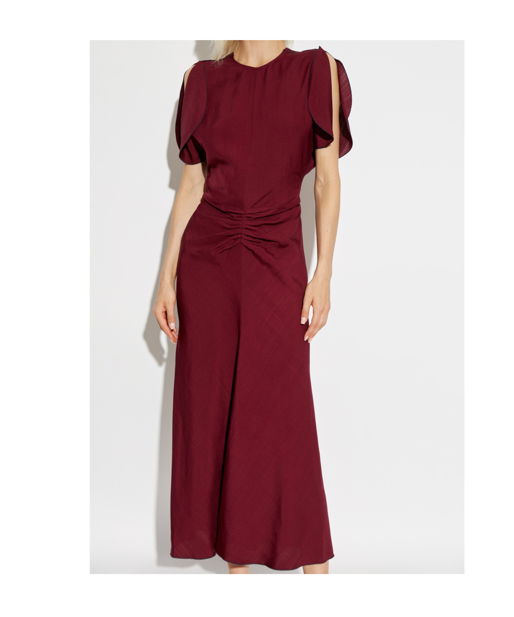 Victoria Beckham Puff-sleeve Gathered Midi Dress In Red