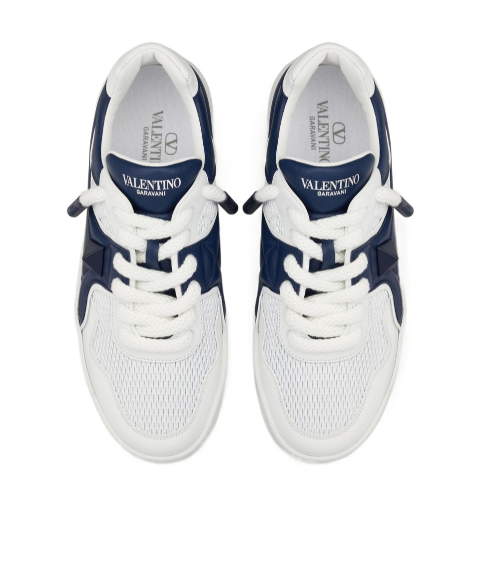Valentino Two-tone Nappa Leather One Stud Sneakers In White