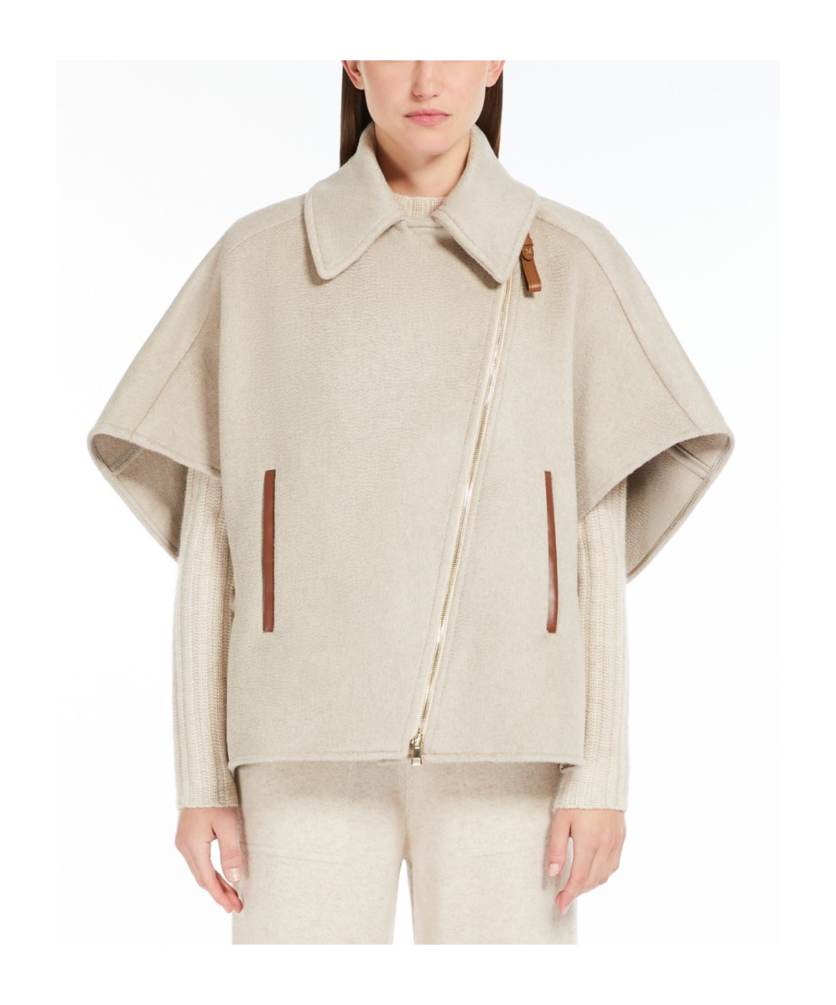 Max Mara Cashmere Motorcycle Cloak In Nude
