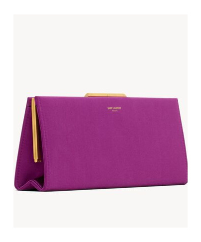 Saint Laurent Midnight Small Clutch In Satin In Purple