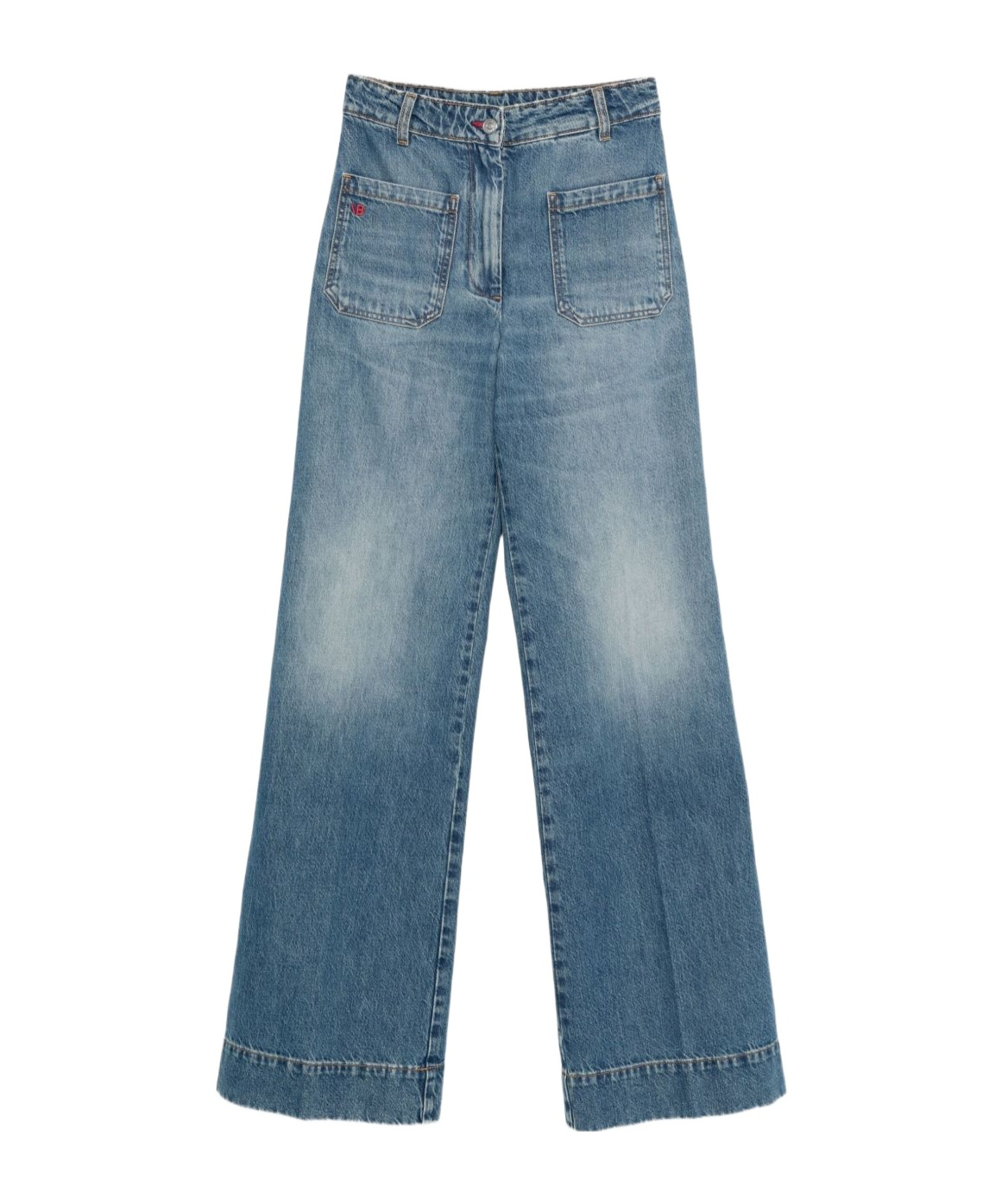 Victoria Beckham Wide-leg Jeans With Contrast Stitching And Pockets In Blue