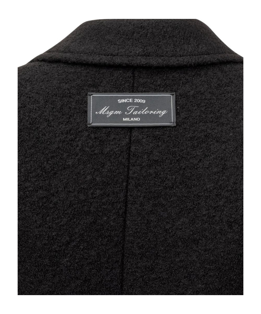 Msgm Wool Blend Felt Single Breast Long Coat In Black