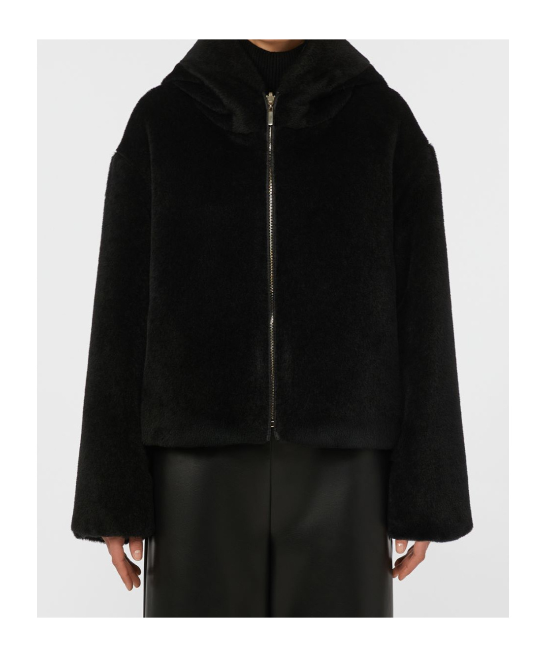 Max Mara Hooded Zip-up Jacket In Black