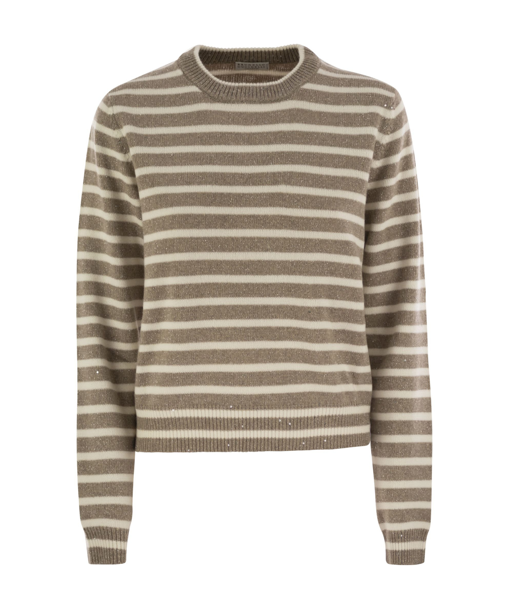 Brunello Cucinelli Striped Sequin-embellished Crewneck Jumper In Brown