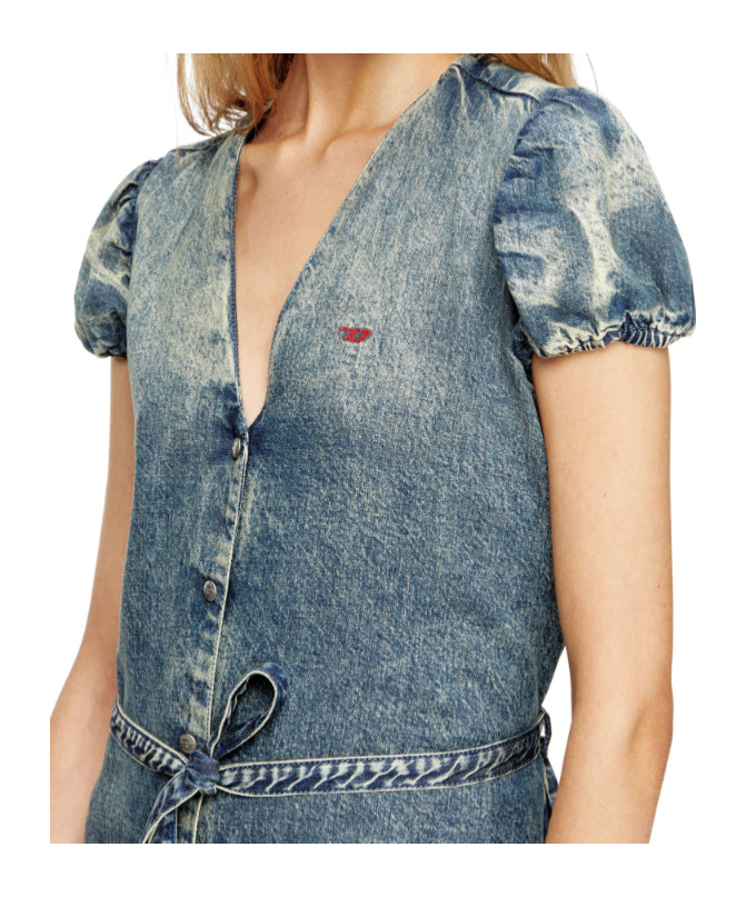 Diesel Puff-sleeves Buttoned-front Mini Day Dress In Blue
