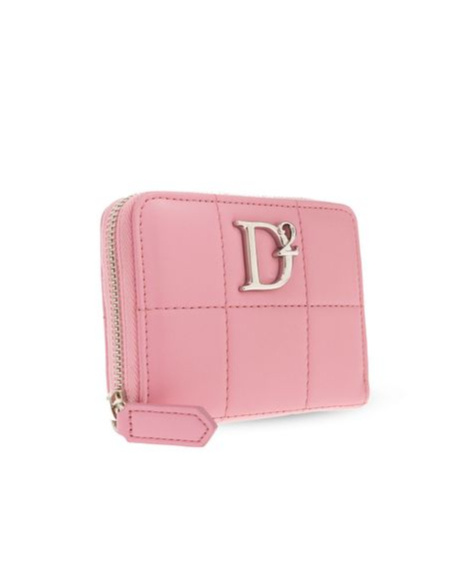 Dsquared2 Logo Plaque Zip-around Quilted Wallet In Pink