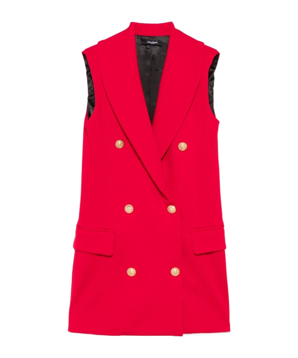 Balmain Embossed-buttons Dress In Red