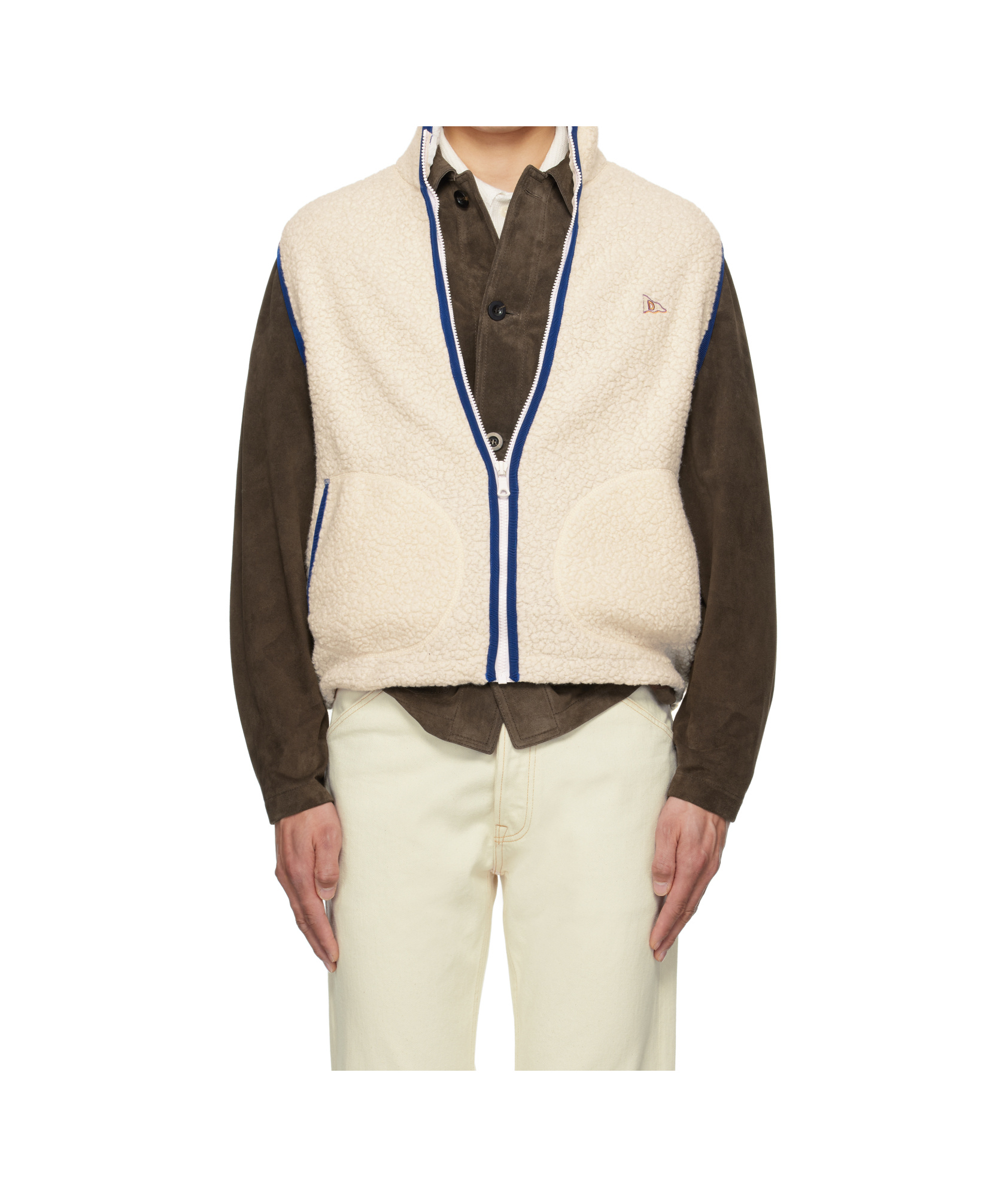 Drake's London Boucle Wool Zip Fleece Vest In Ecru