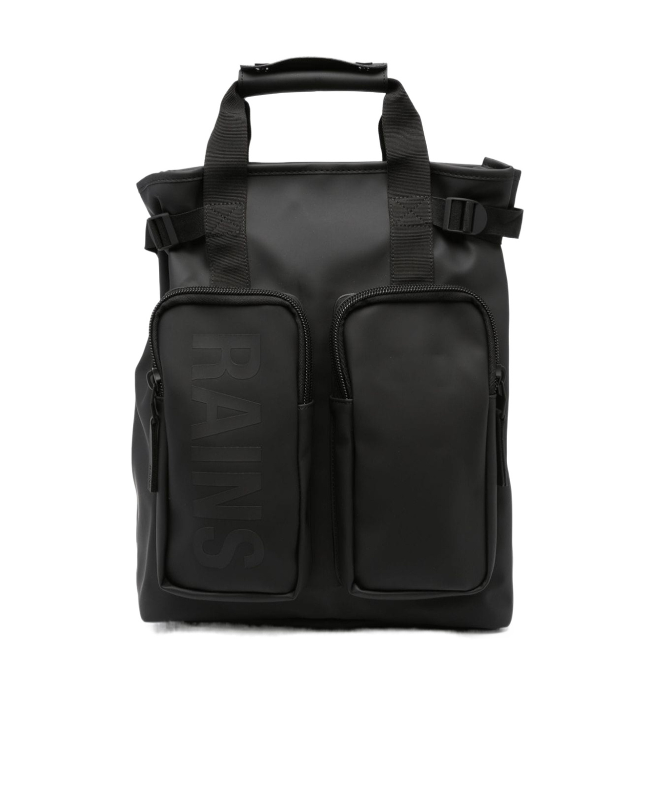Rains Logo-print Multi-pocket Backpack In Black