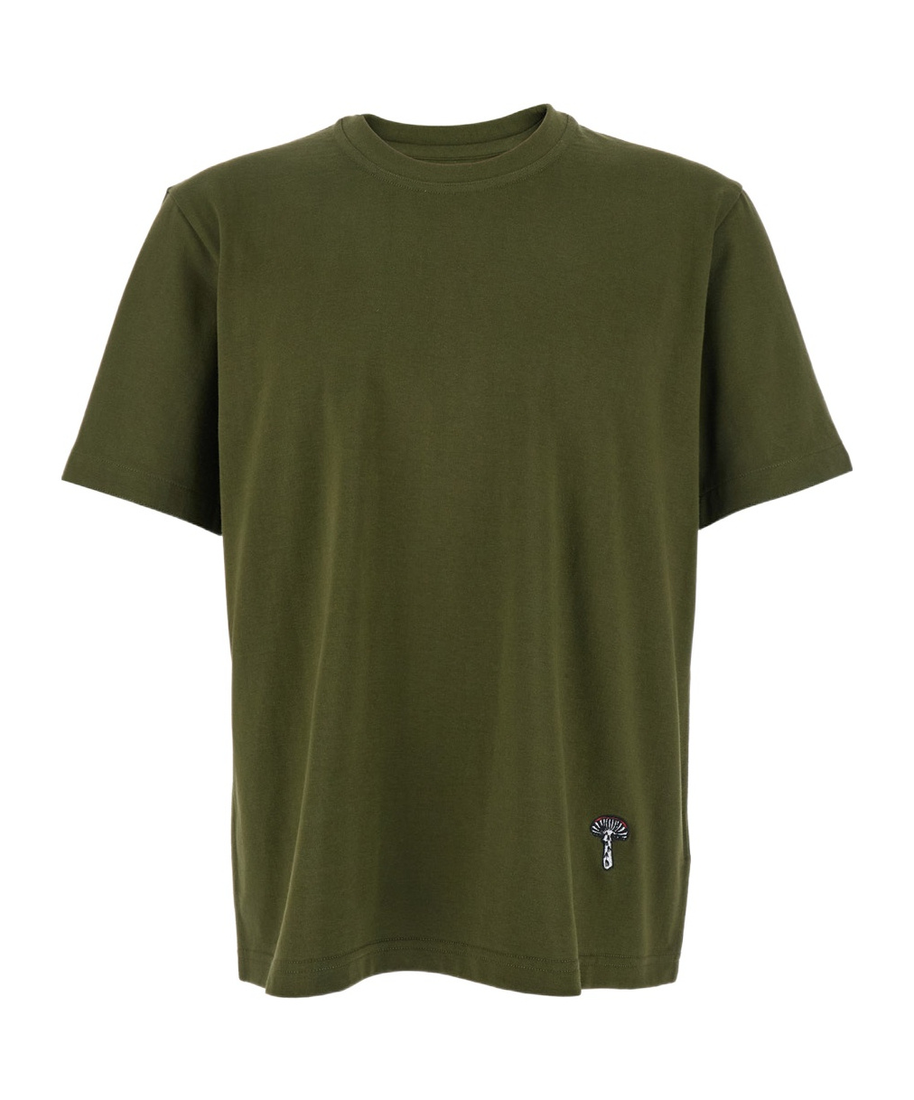 Bottega Veneta Green Crewneck T-shirt With Mushroom Embroidery On The Front In Cotton Man In Green