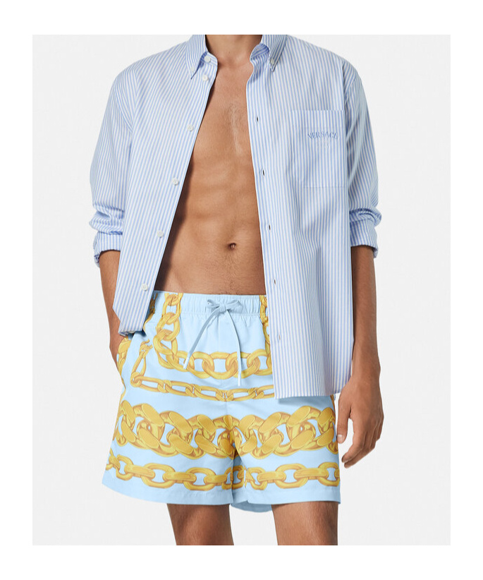 Versace Medusa Chains Swim Shorts In Blue