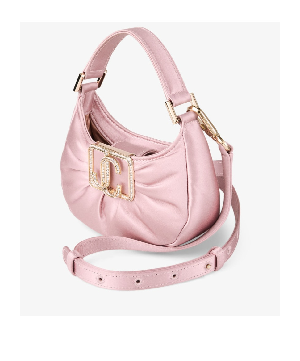 Jimmy Choo Edie Mini Embellished Ruched Satin Shoulder Bag In Rose/light Gold