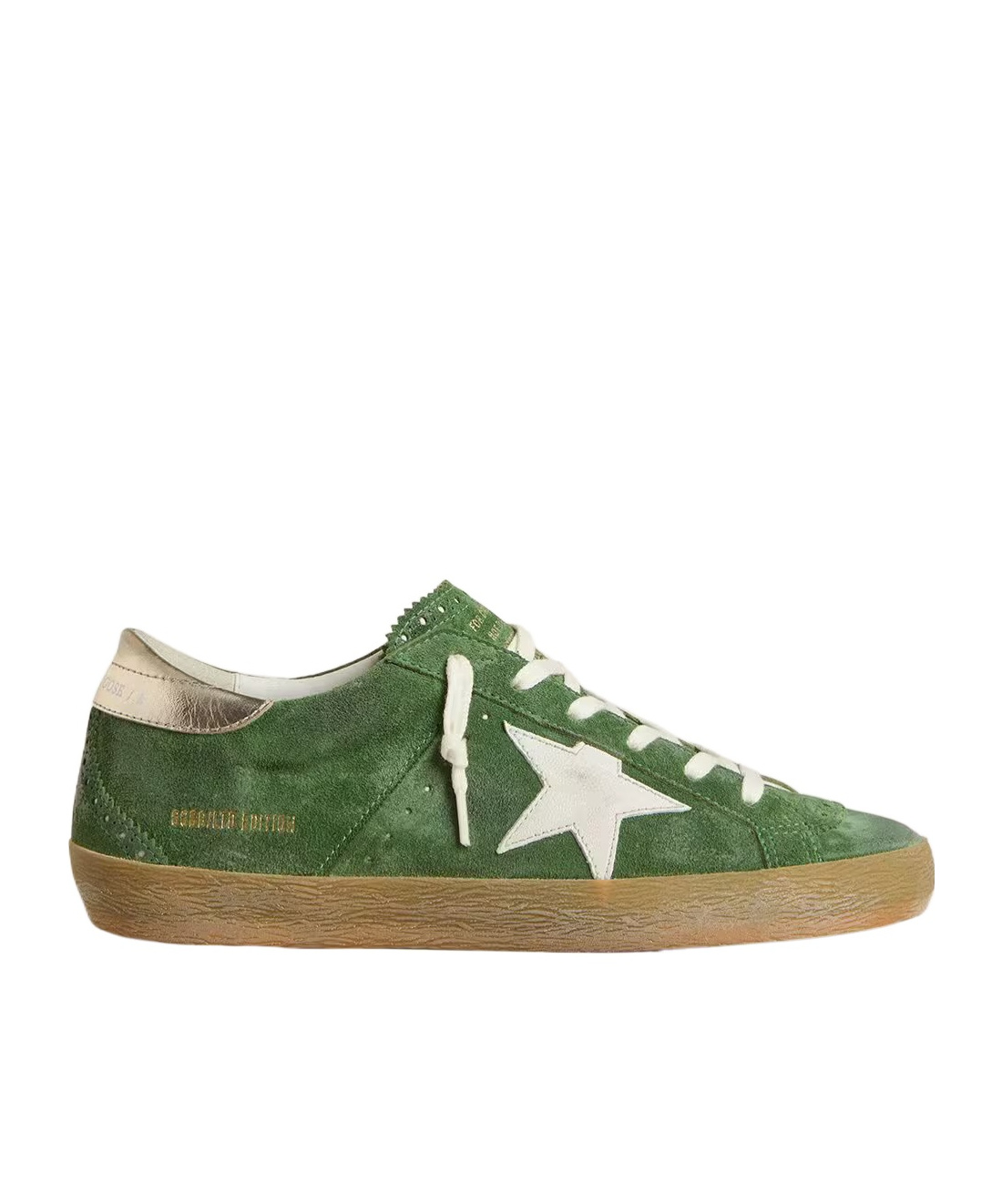 Golden Goose Super-star Distressed Suede And Metallic Leather Sneakers In Green
