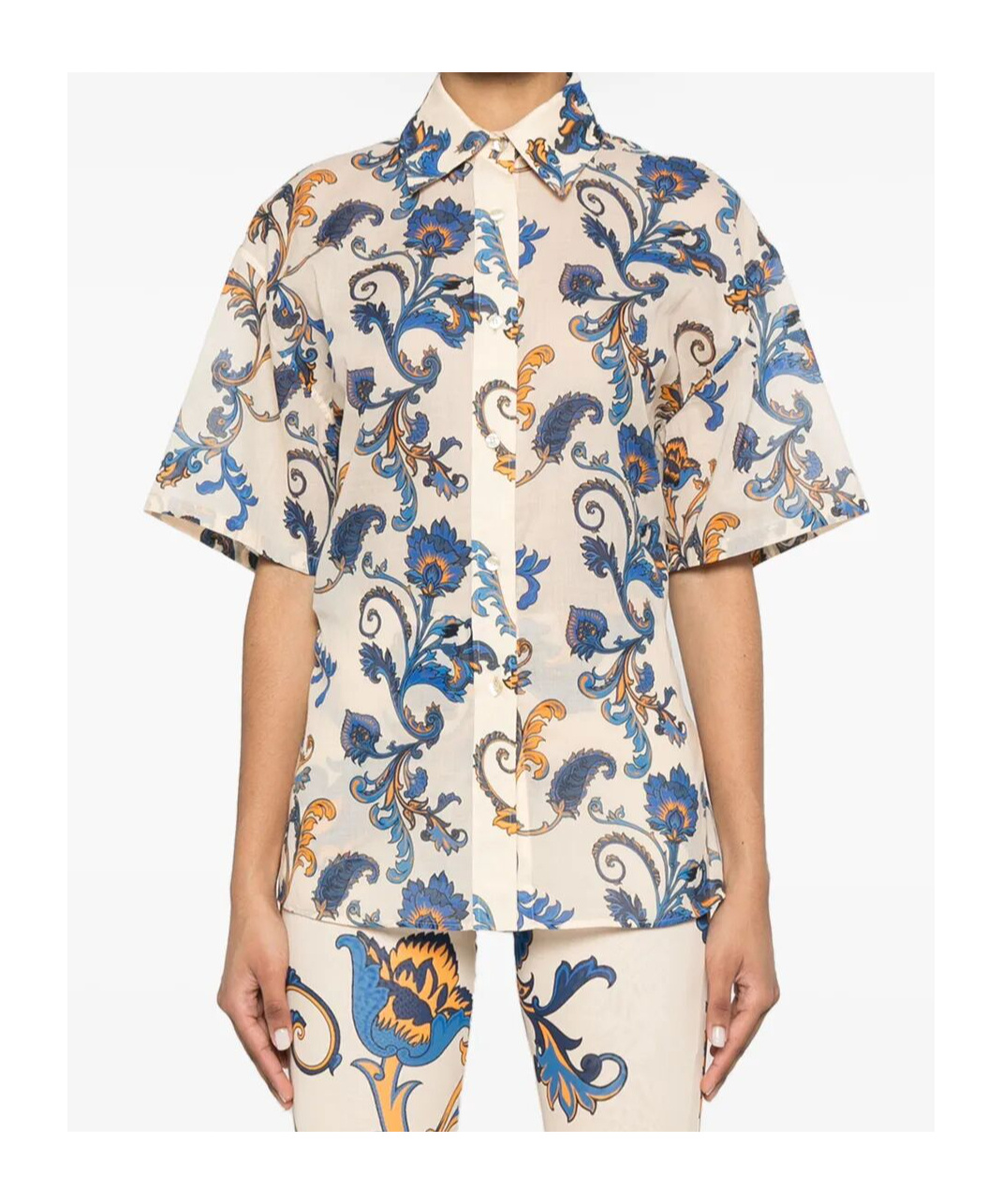 Etro Floral-print Short Sleeved Cotton Shirt In Bianco