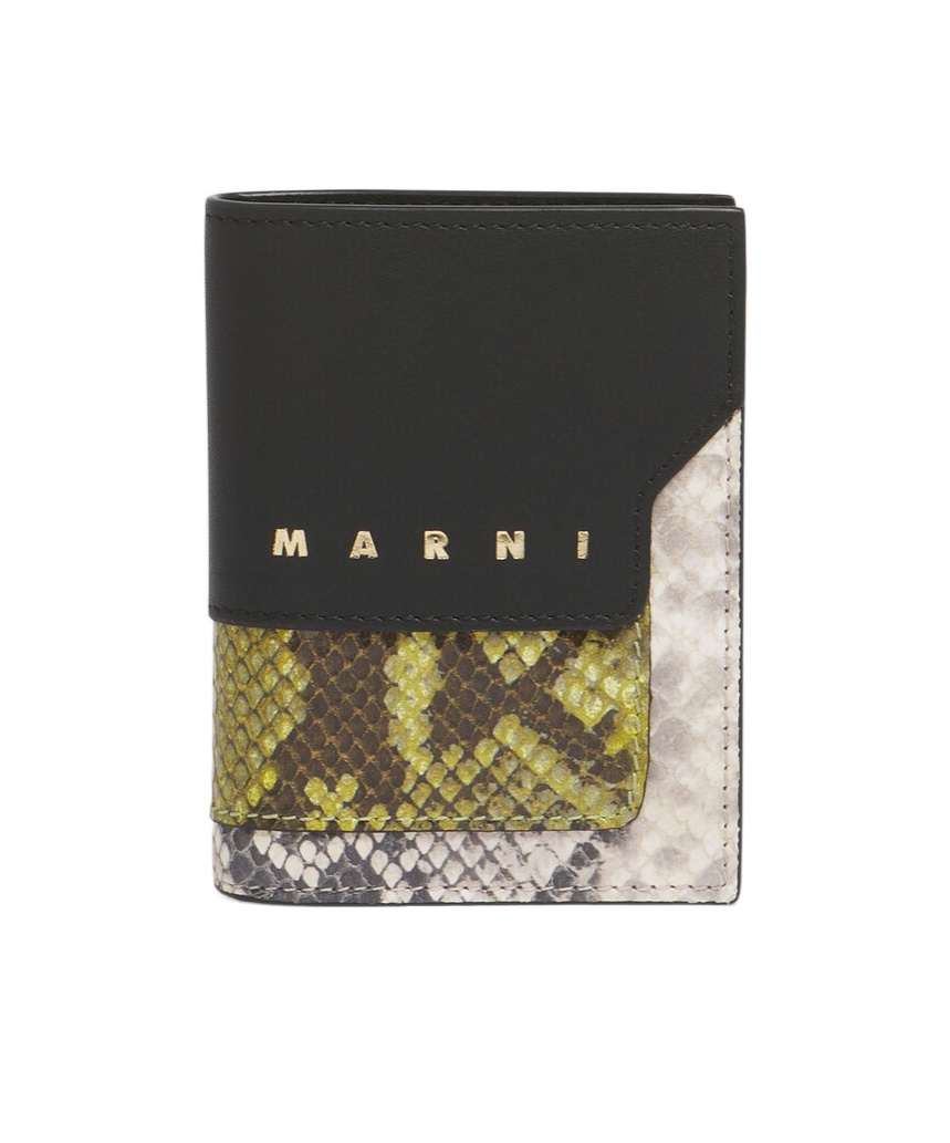 Marni Black, Green And Grey Leather Bifold Wallet In Multi
