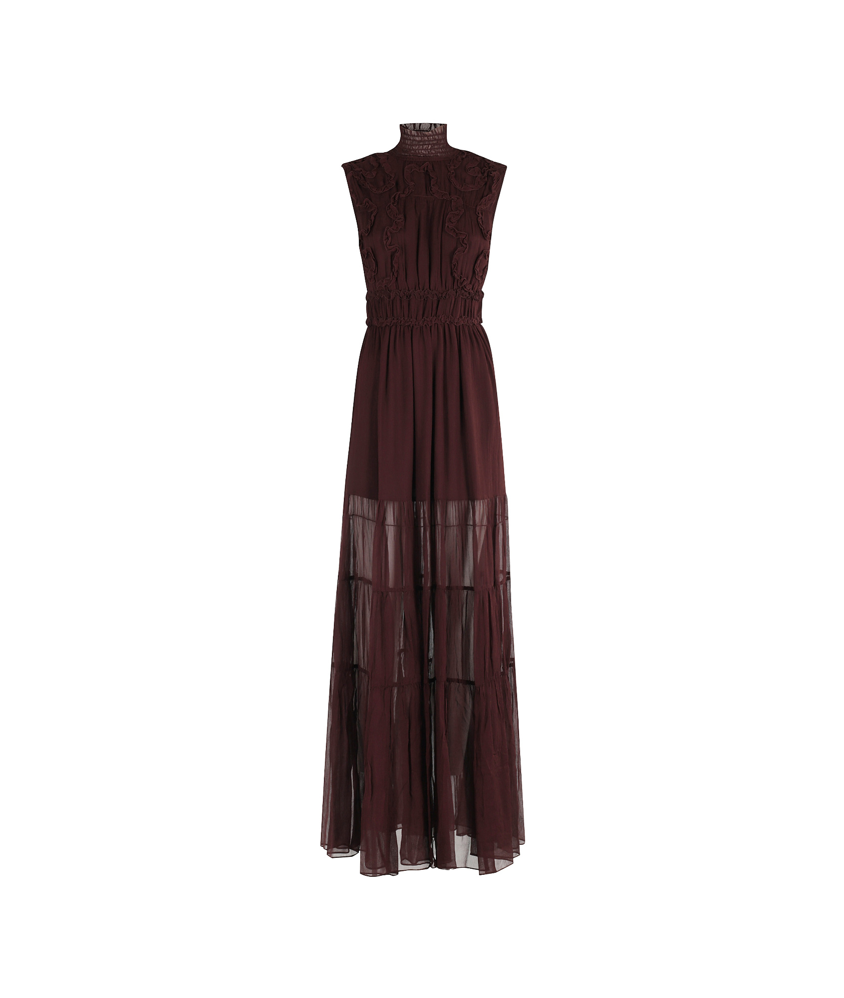 Ulla Johnson Verona Ruffled Smocked Silk-crepon Gown In Brown