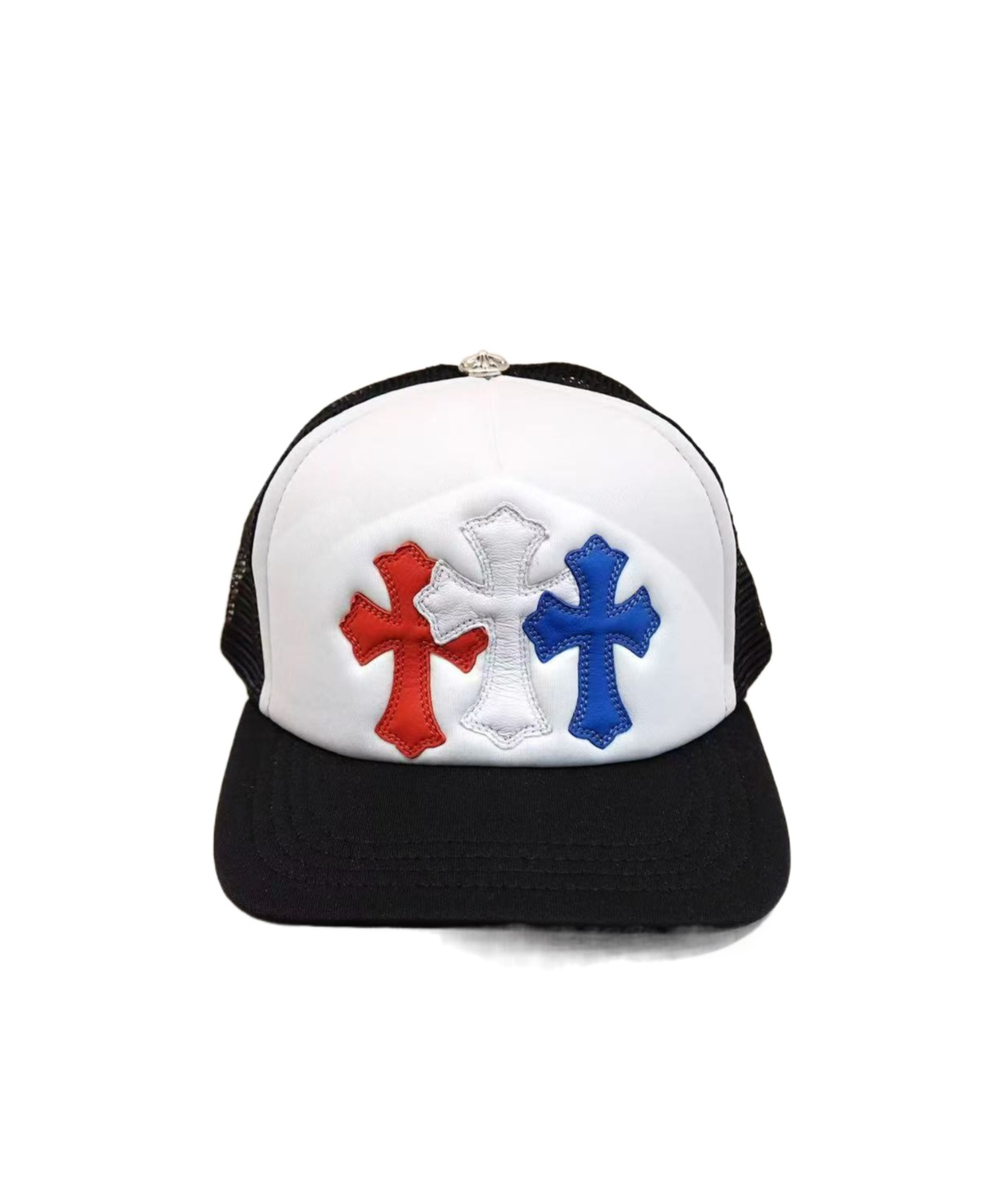 Chrome Hearts Three-color Cross-patched Leather Baseball Cap In Black