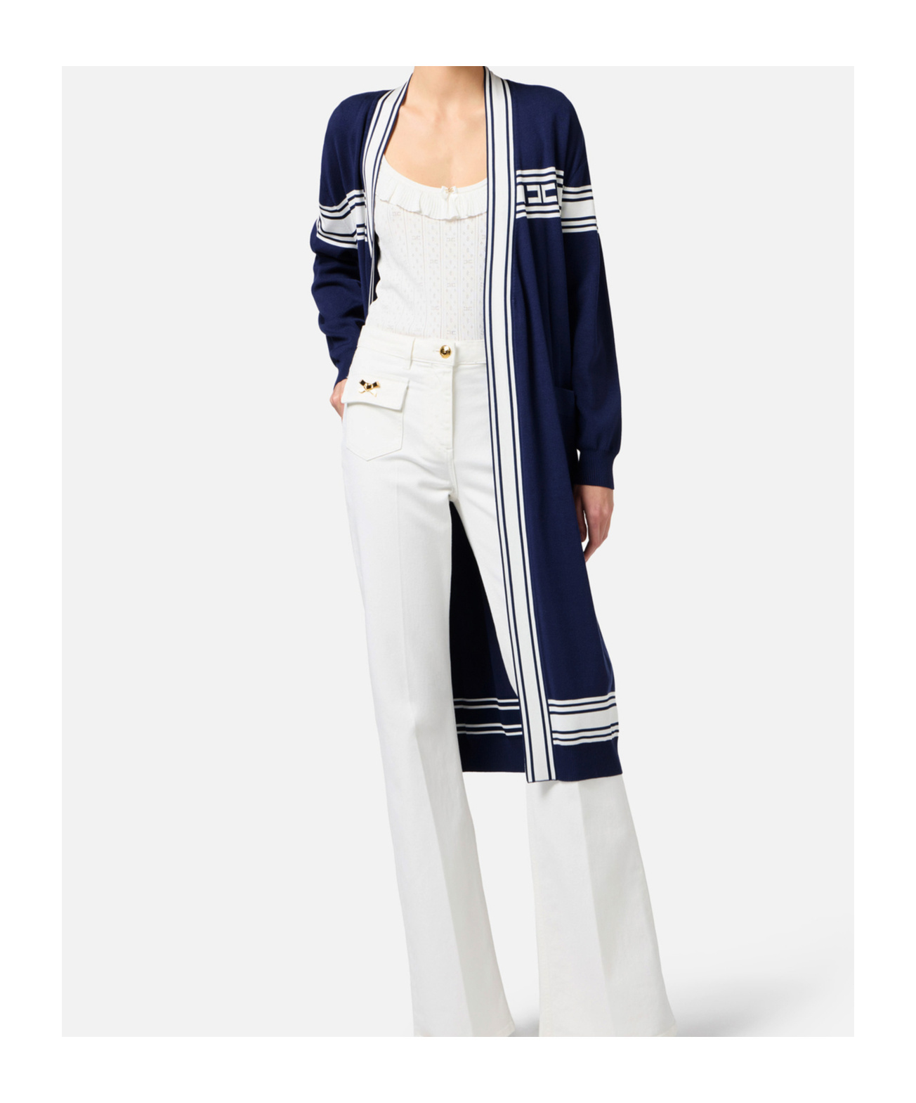 Elisabetta Franchi Viscose Cardigan With Contrasting Bands