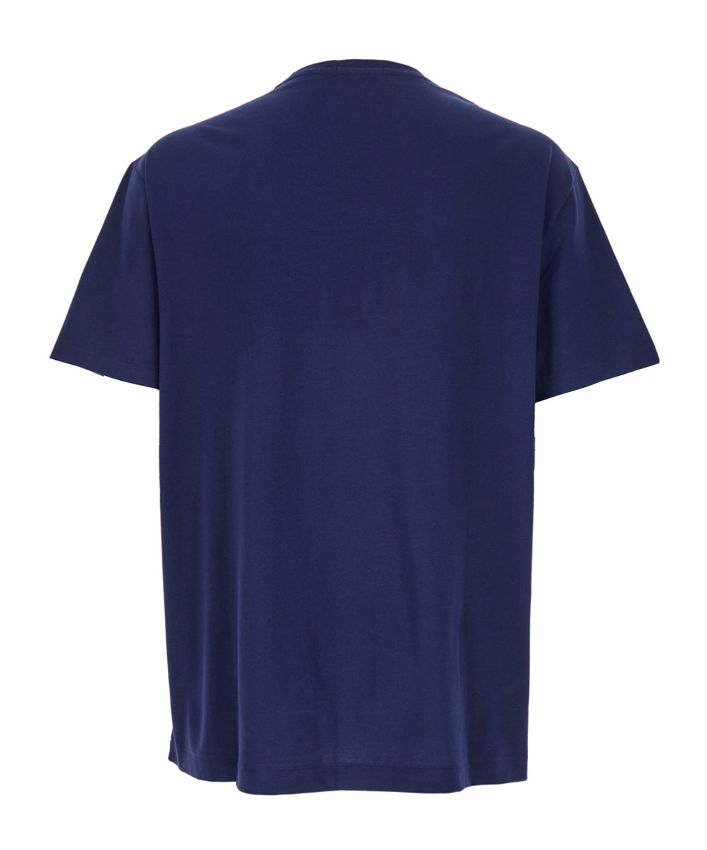 Polo Ralph Lauren Blue Crewneck T-shirt With Logo Lettering On The Fornt And Pony Embroidery On The Front