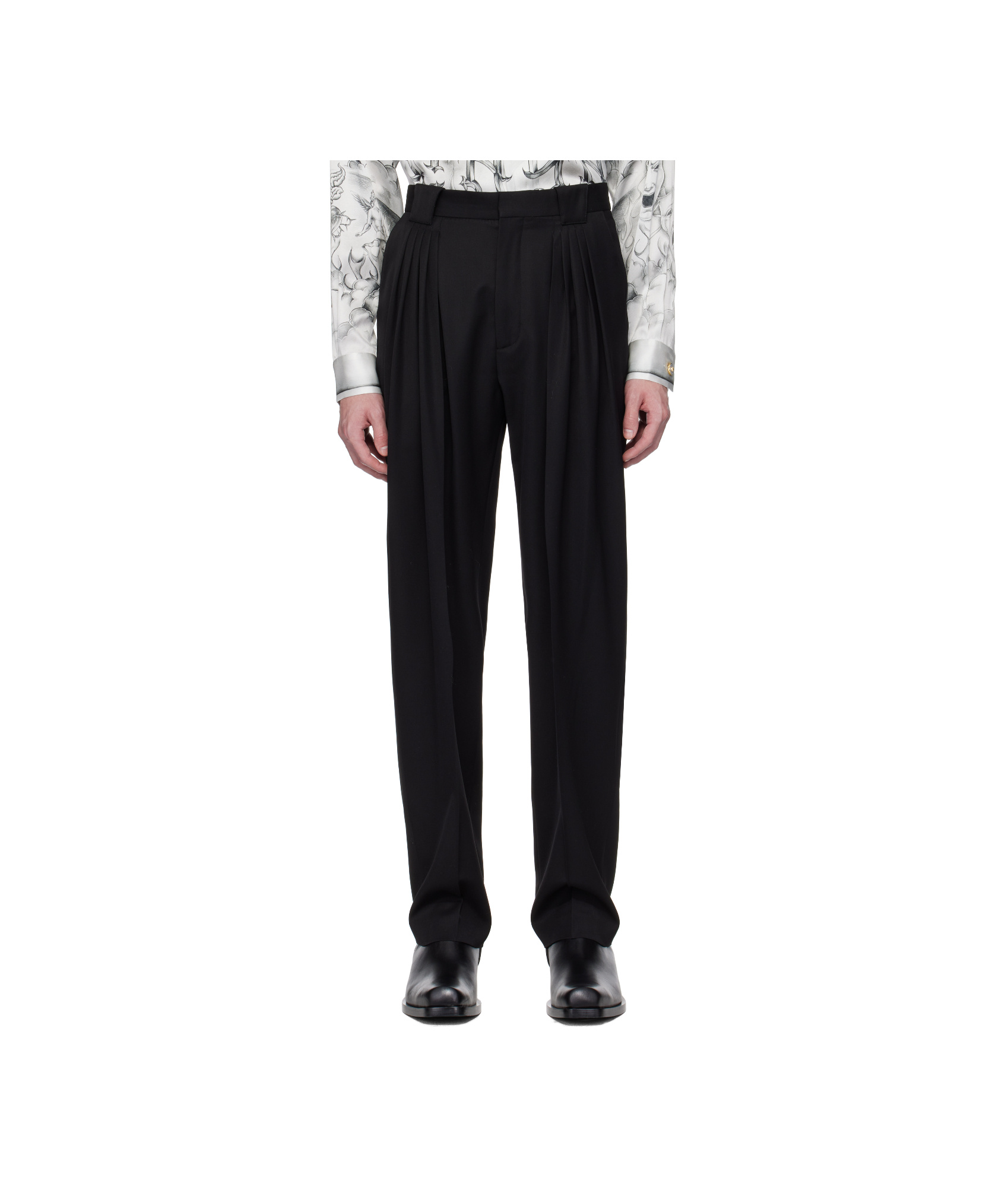 Casablanca Black Wool Pleated Tailored Trousers In Black