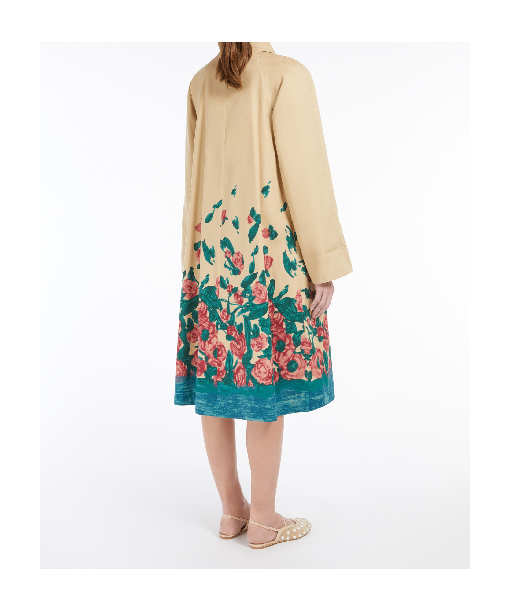 Weekend Max Mara Omens Beige Pesco Floral-print Cotton-gabardine Trench Coat In Beige