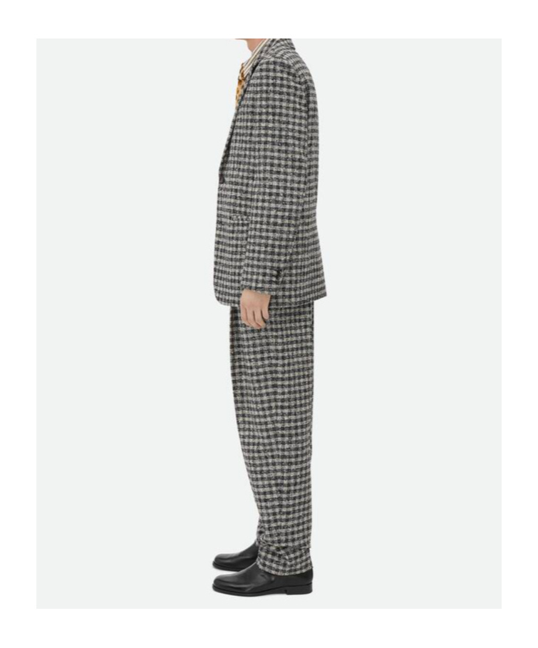 Bottega Veneta Boucle Gingham Wool Jacket In Black/pearl/khaki