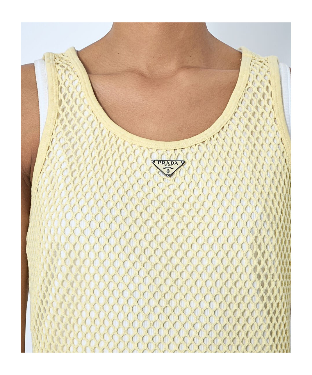 Prada Round Neck Sleeveless Vest In Yellow