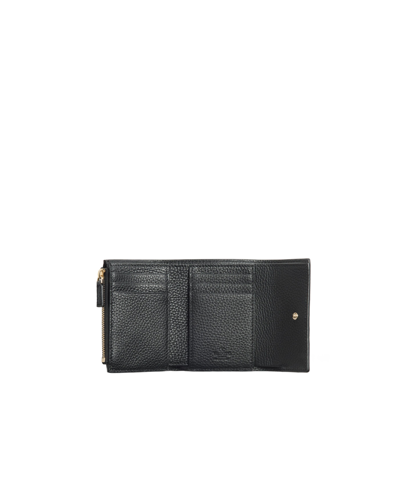 Valentino Garavani Rockstud Trifold Wallet In Grainy Calfskin Woman Black Uni In Black