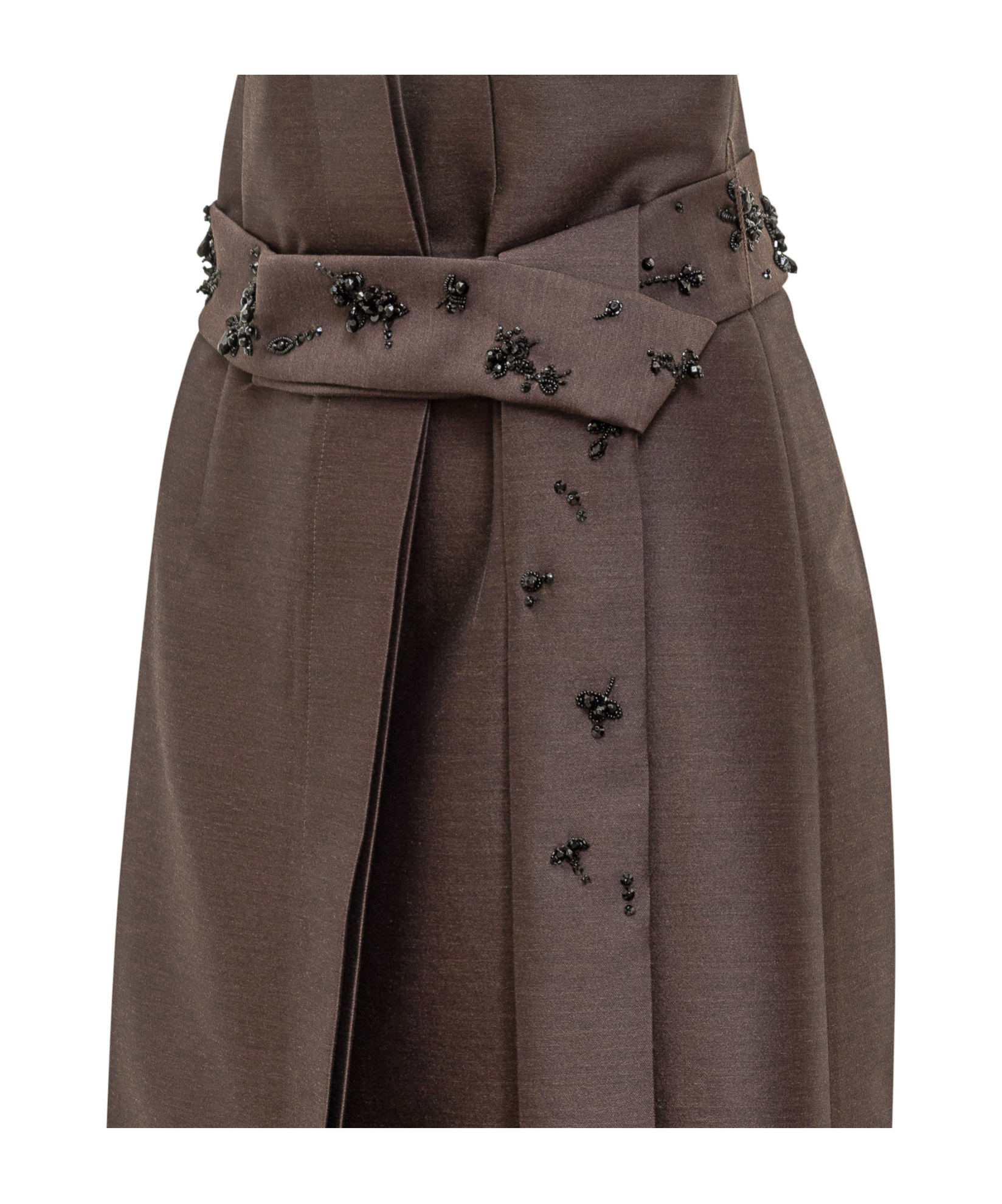 Alberta Ferretti Brown Long Skirt With Embroidered Belt In Black