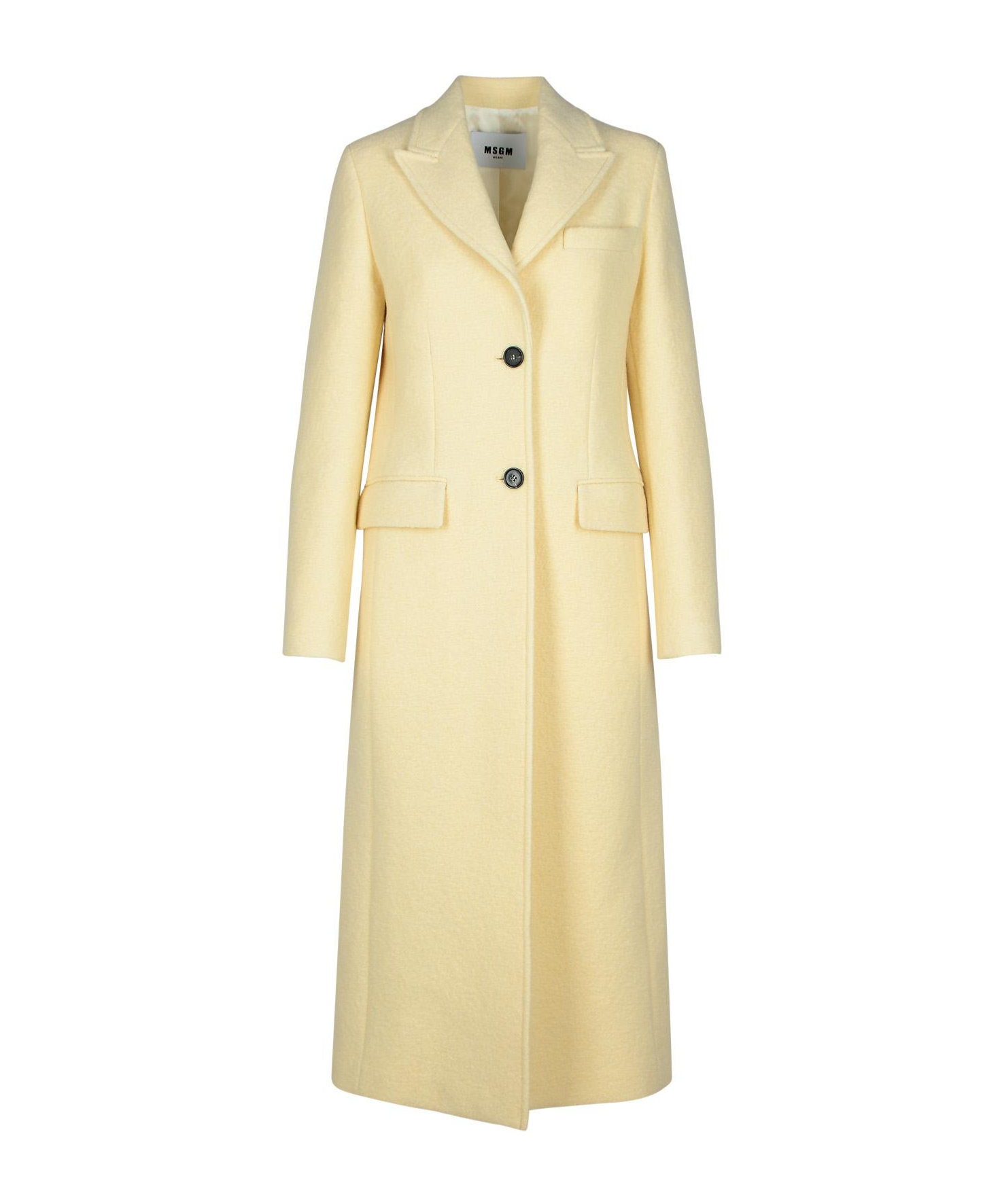 Msgm Logo-patch Single Breasted Coat In Neutral