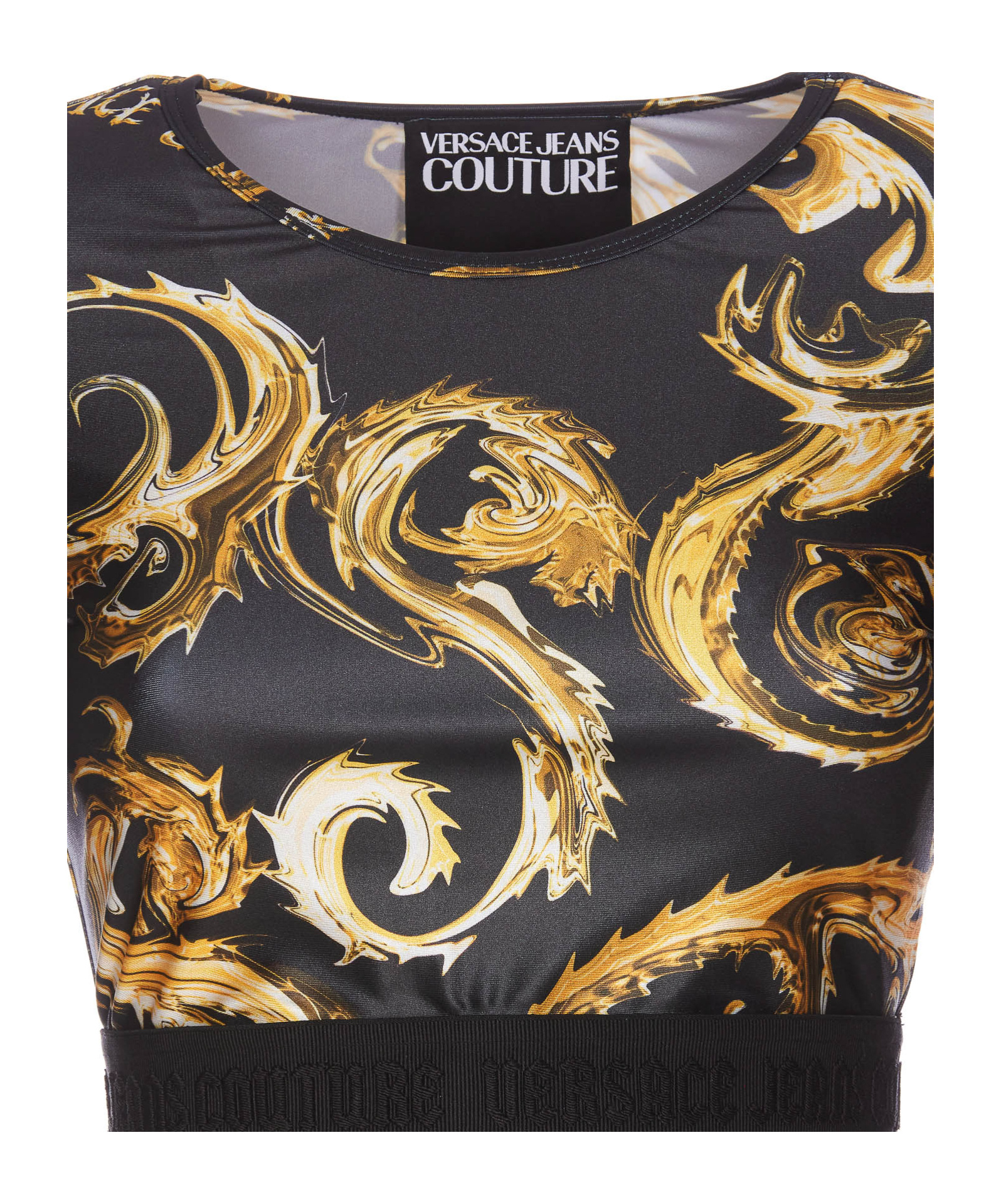 Versace Jeans Chromo Couture-print Cropped Top In Black
