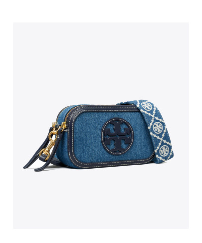 Shop Tory Burch Mini Miller Denim Crossbody Bag In Blue