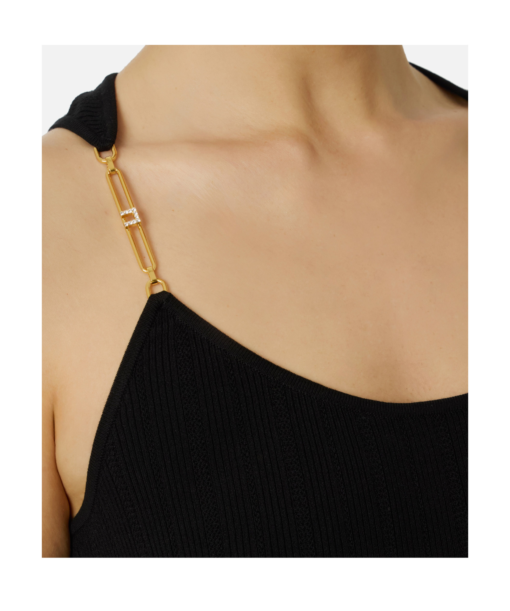 Elisabetta Franchi Top In Ribbed Knit Fabric With Openwork Details In Black