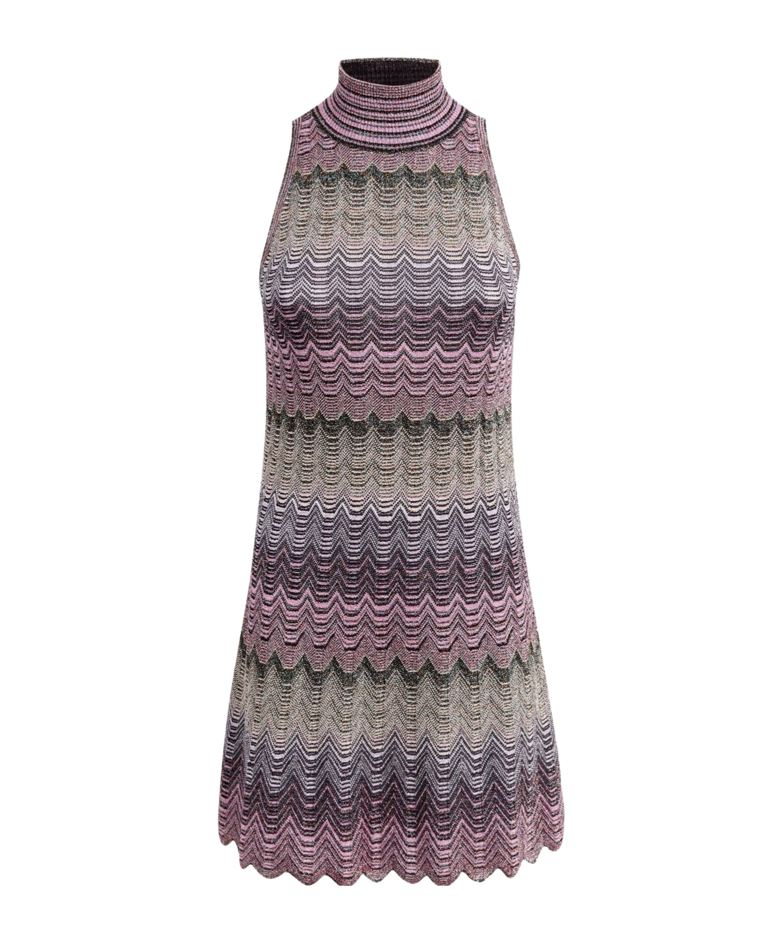 Missoni High-neck Sleeveless Zig-zag Patterned Dress In Gray