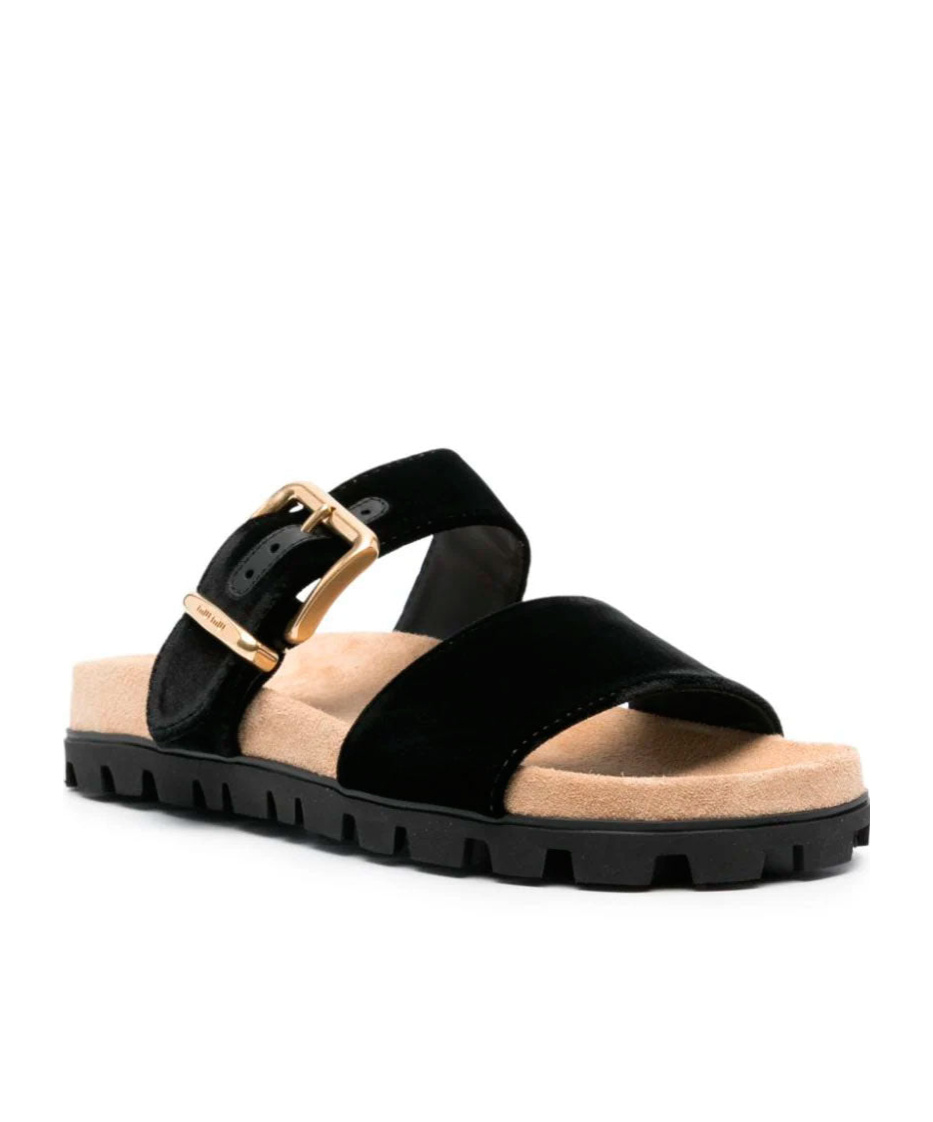 Miu Miu Suede Buckle Sandals In Black