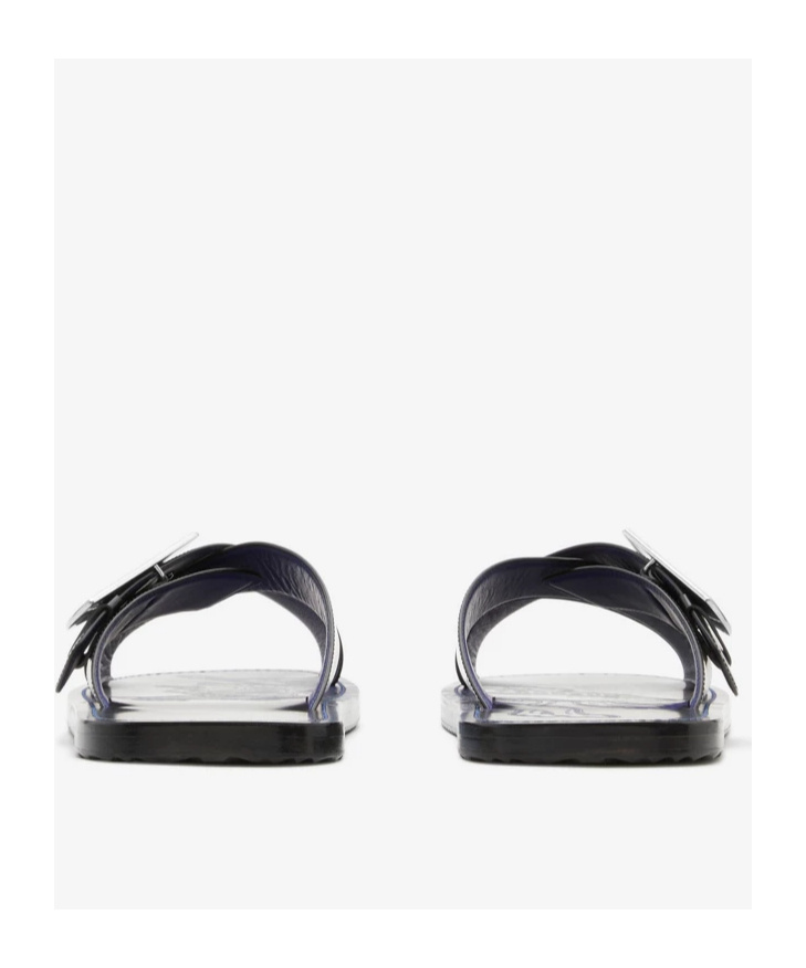 Burberry Stripe Shield Ekd Leather Sandals In Black