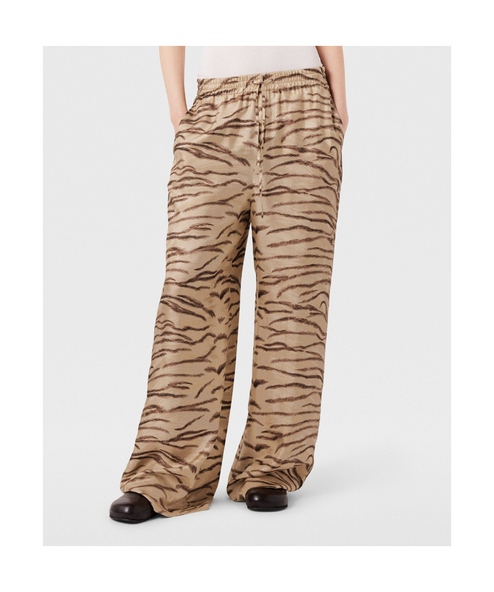 Stella Mccartney Tiger Print Wide-leg Silk Pants In Nude