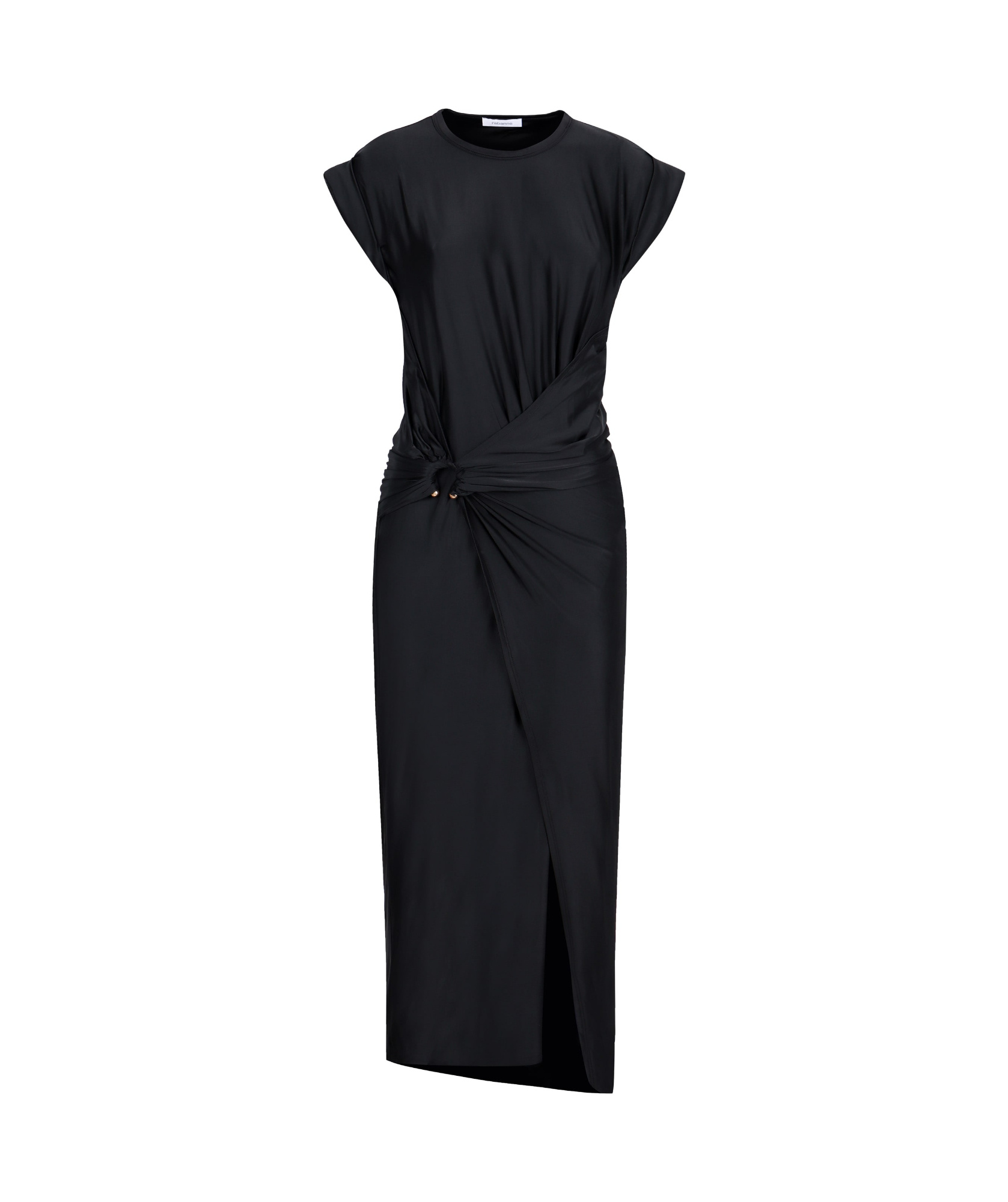 Rabanne Embellished Asymmetric Draped Satin-jersey Midi Dress In Black