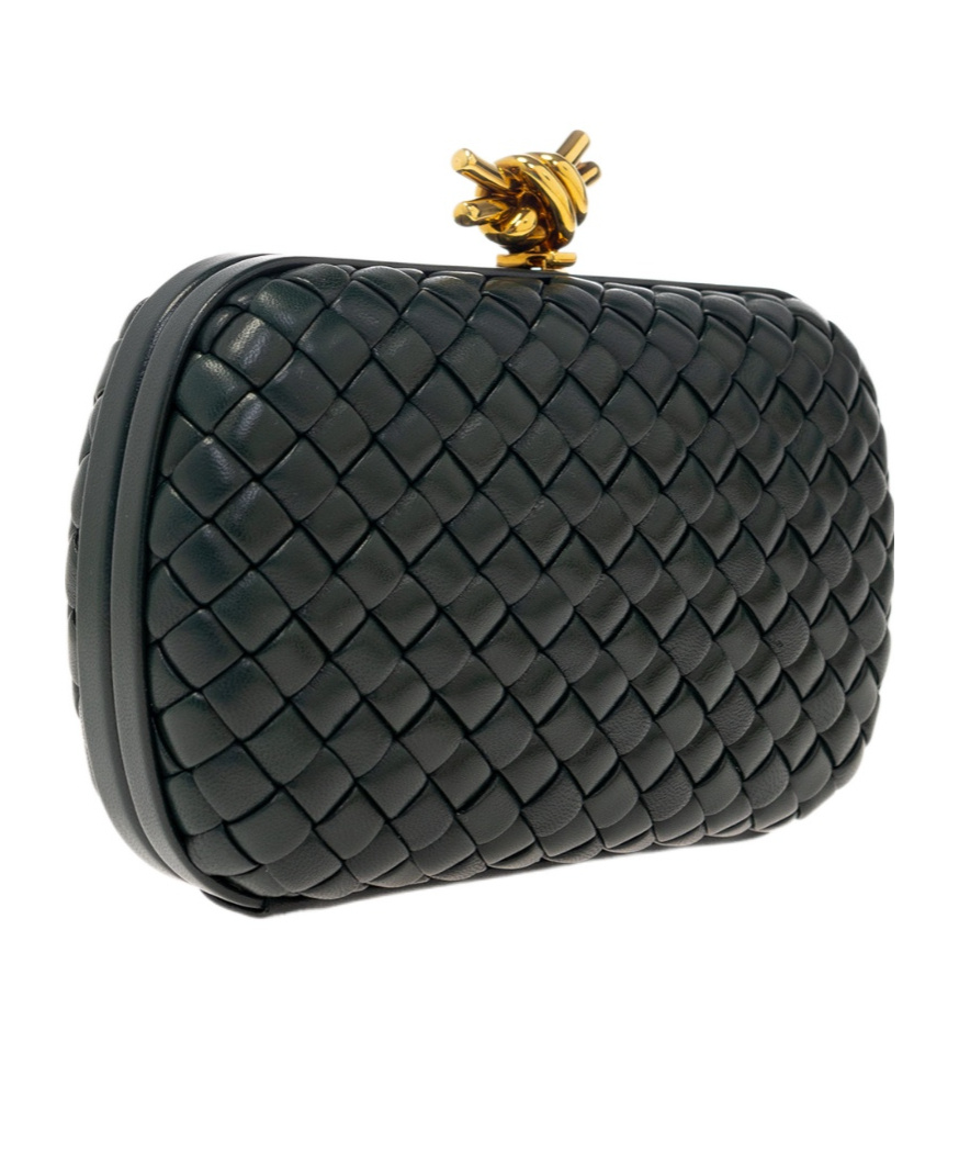 BOTTEGA VENETA KNOT INTRECCIATO LEATHER CLUTCH BAG 