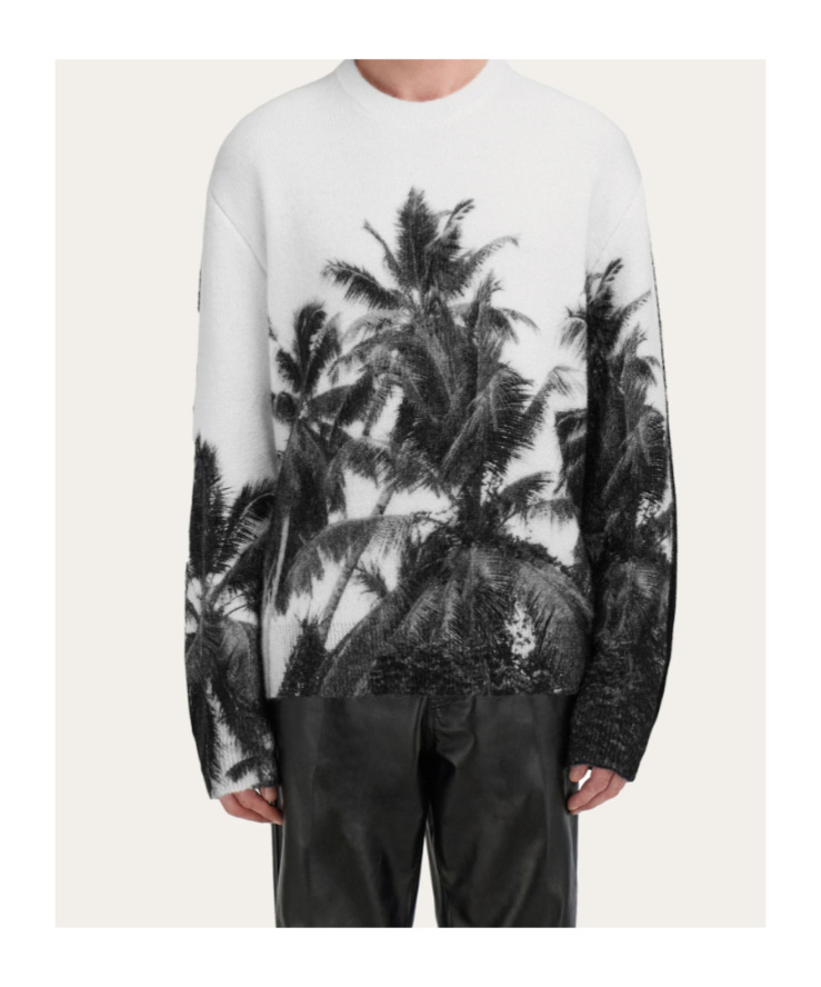 Ferragamo Crew Neck Sweater With Trinidad Print In White