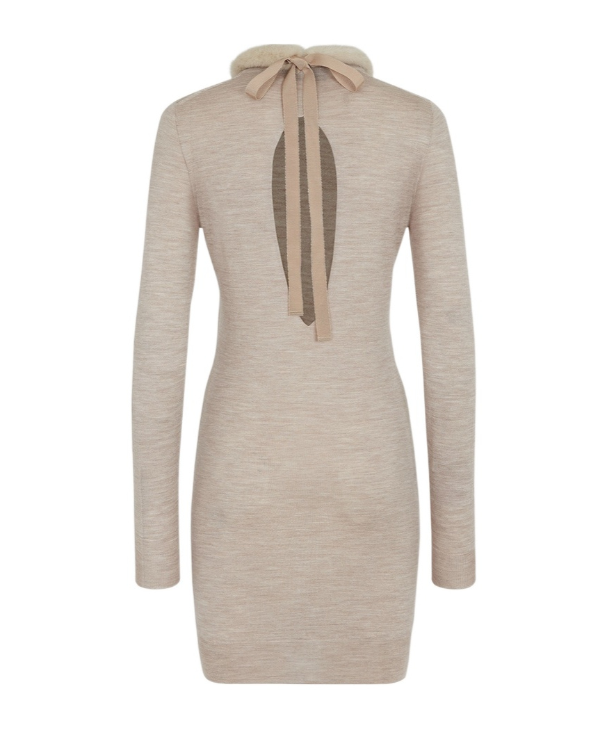 Fendi Mini Abito In Misto Lana Cappuccino Donna In Nude