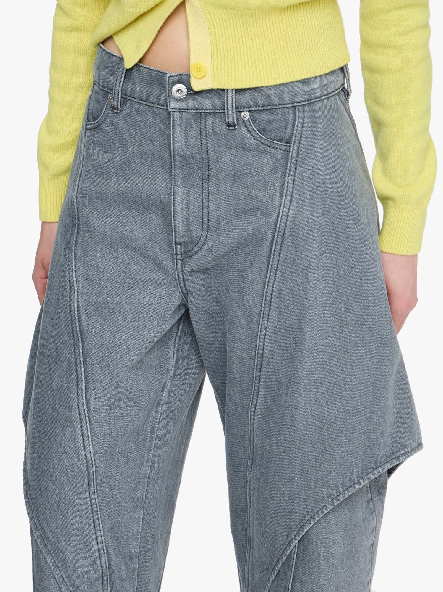 Jw Anderson Mens Light Grey Cropped Sculptural Denim Jeans In Gray