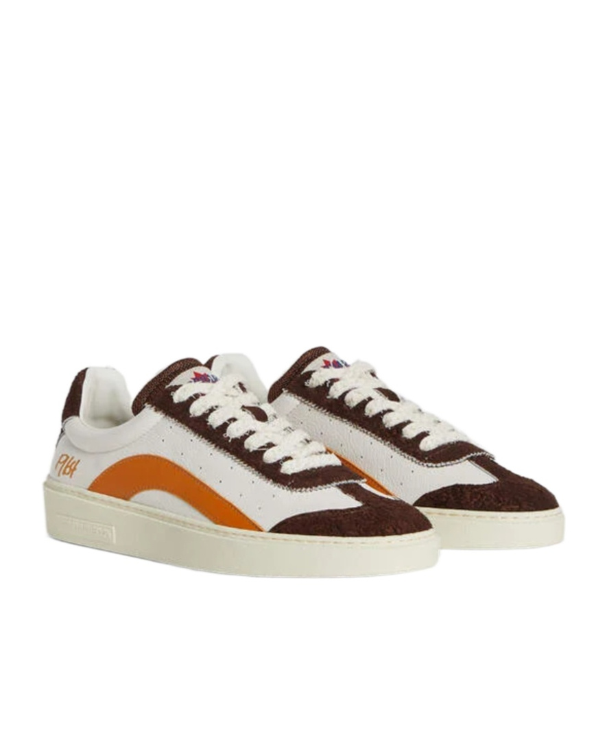 Dsquared2 1964 White And Brown Leather And Suede Sneakers In Multi