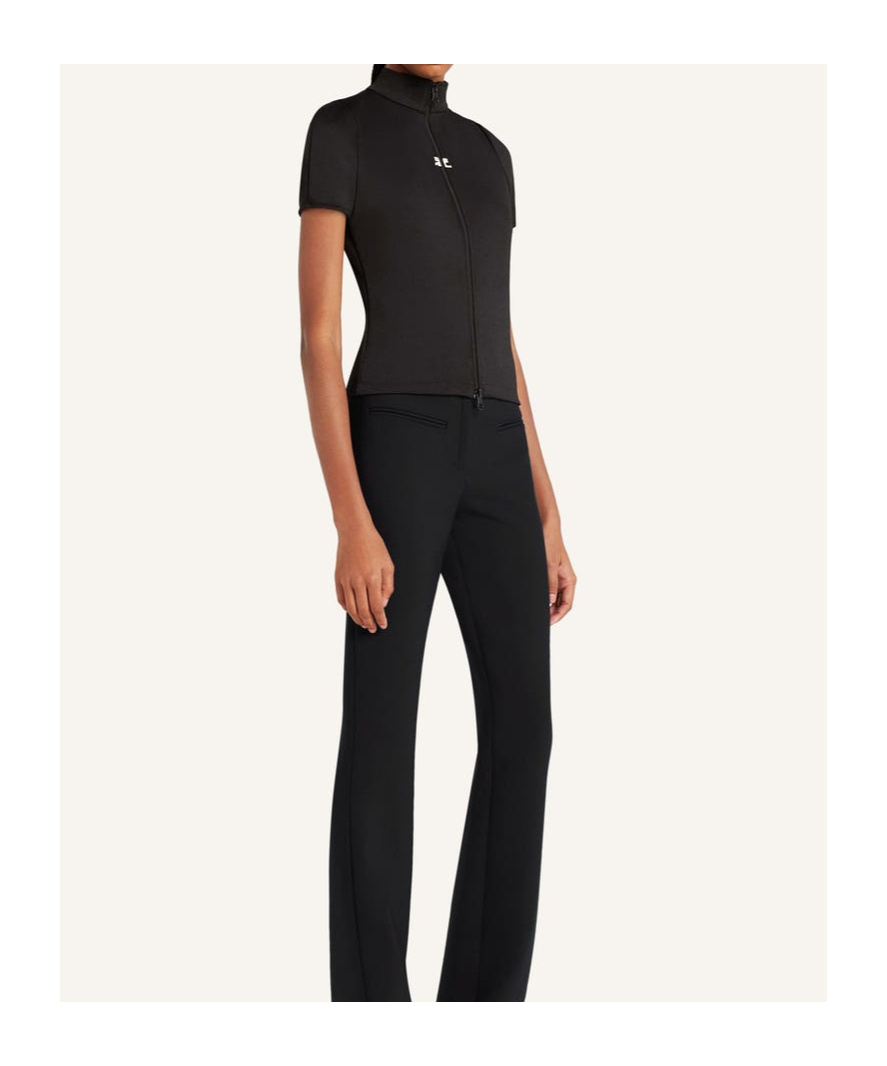 Courrèges Zip-up Short-sleeve Top In Black