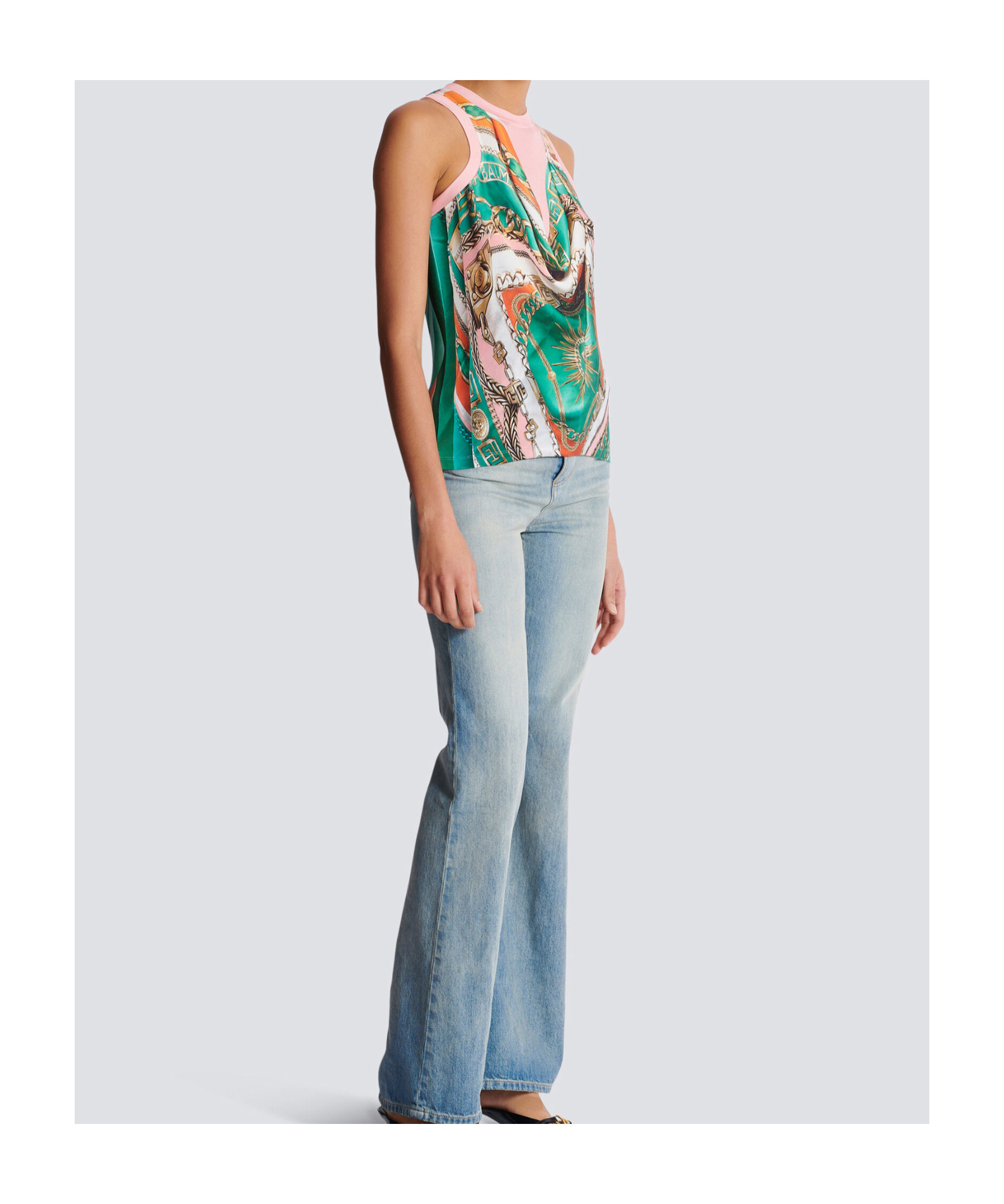 Balmain Sleeve Chain Print Top In Multi